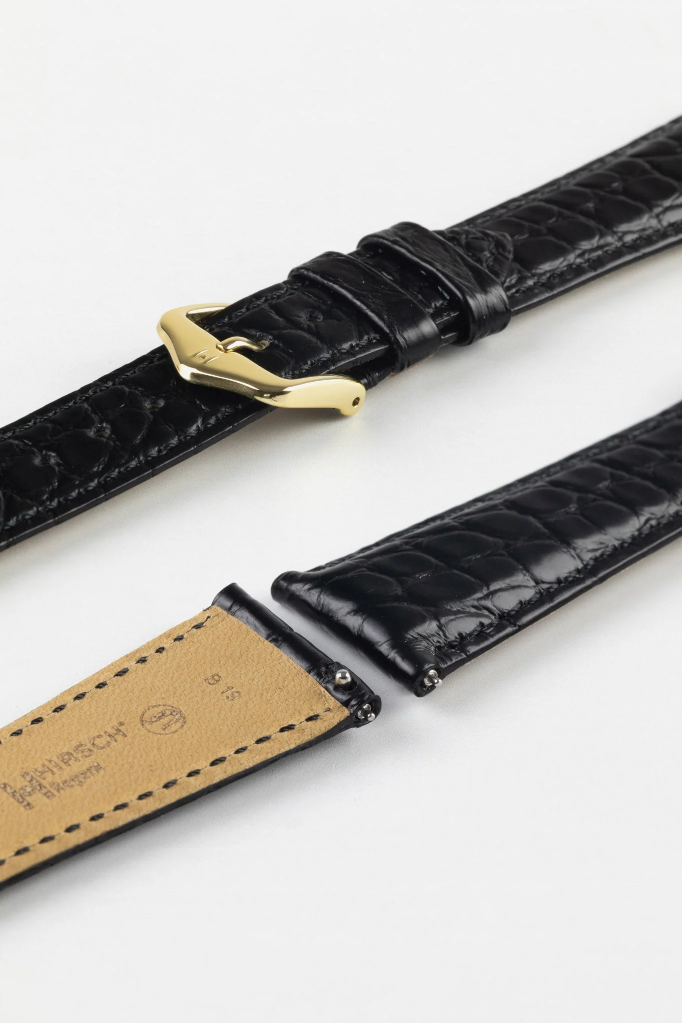 Hirsch REGENT Genuine Alligator Leather Watch Strap in BLACK - Image 8