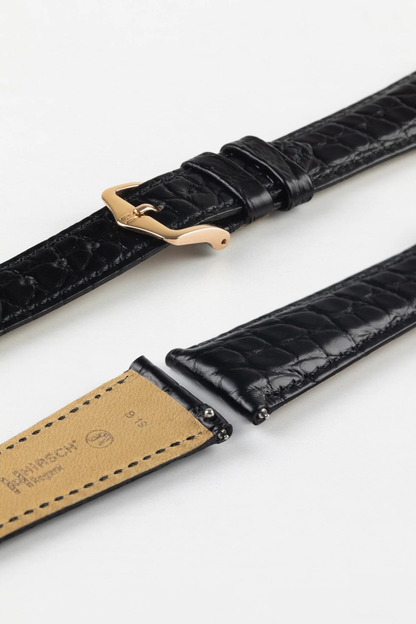 Hirsch REGENT Genuine Alligator Leather Watch Strap in BLACK - Image 9