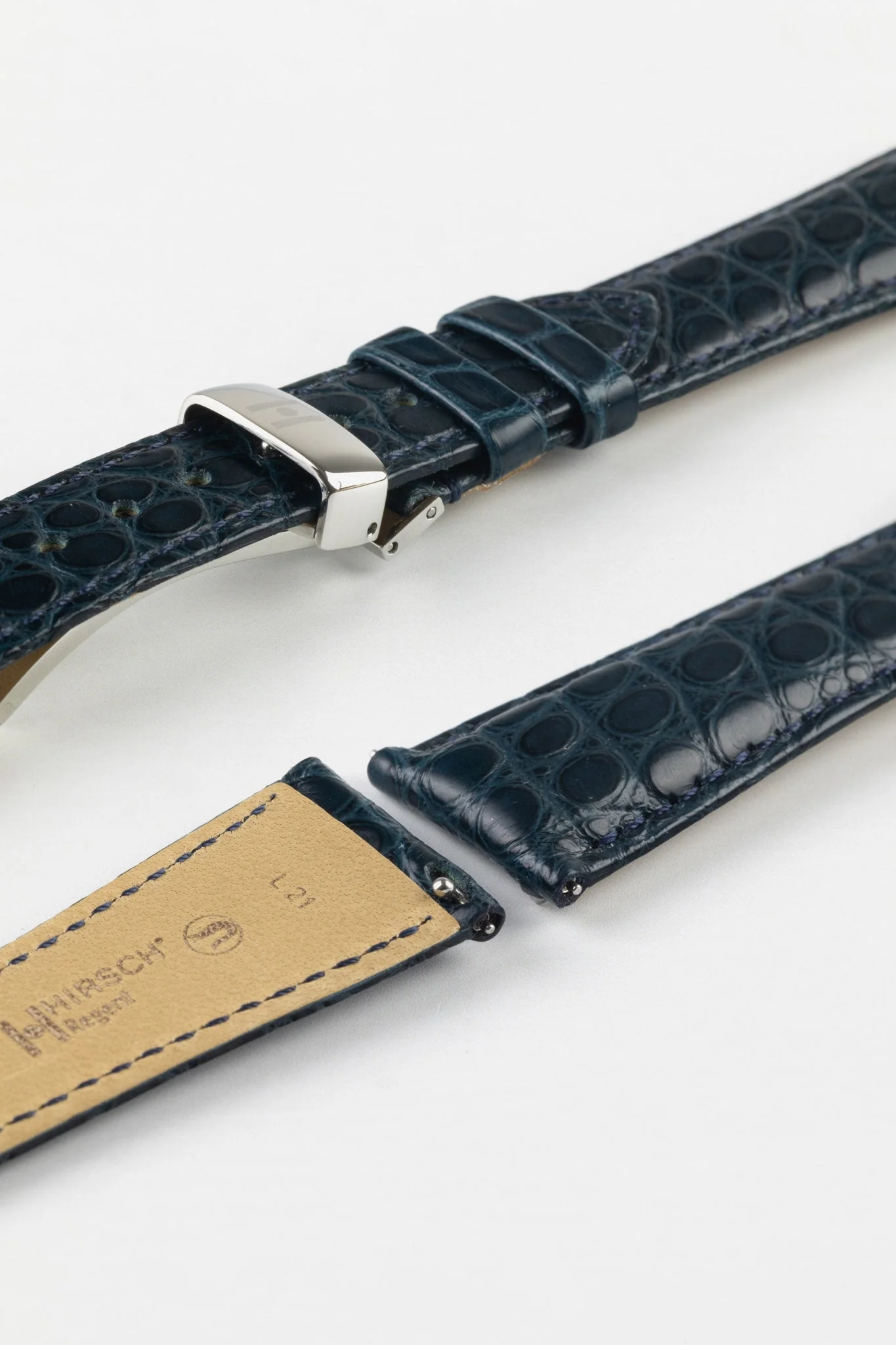 Hirsch REGENT Genuine Alligator Leather Watch Strap in BLUE - Image 10