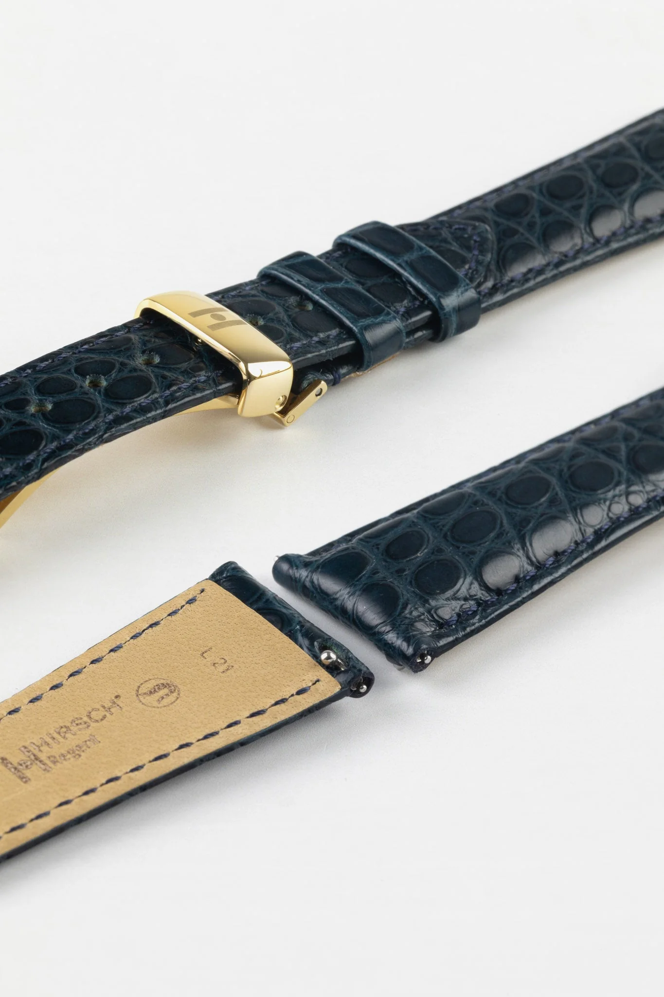 Hirsch REGENT Genuine Alligator Leather Watch Strap in BLUE - Image 11