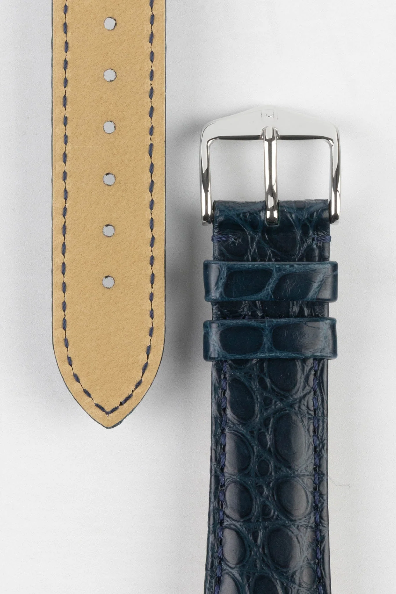 Hirsch REGENT Genuine Alligator Leather Watch Strap in BLUE - Image 3