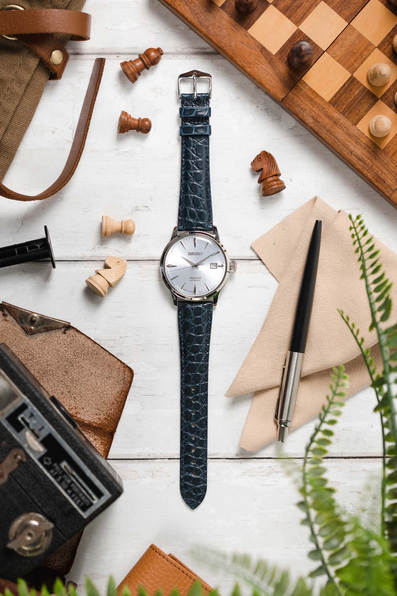 Hirsch REGENT Genuine Alligator Leather Watch Strap in BLUE - Image 6