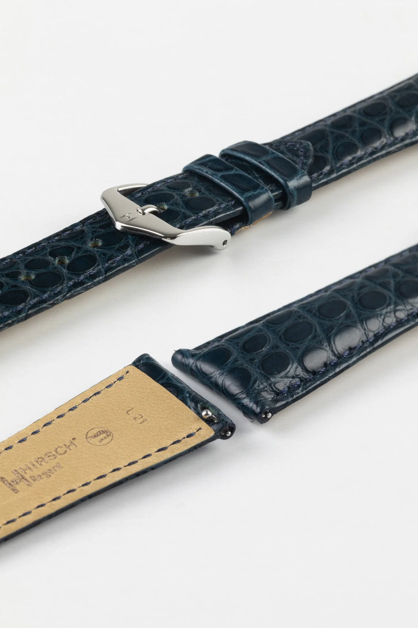 Hirsch REGENT Genuine Alligator Leather Watch Strap in BLUE - Image 7
