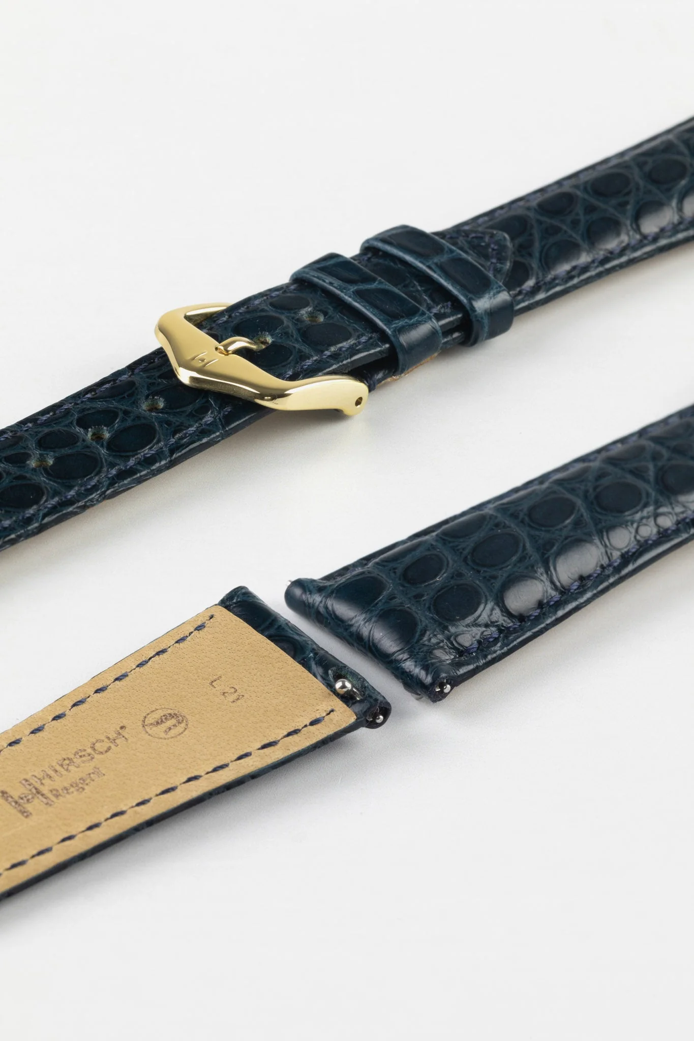 Hirsch REGENT Genuine Alligator Leather Watch Strap in BLUE - Image 8