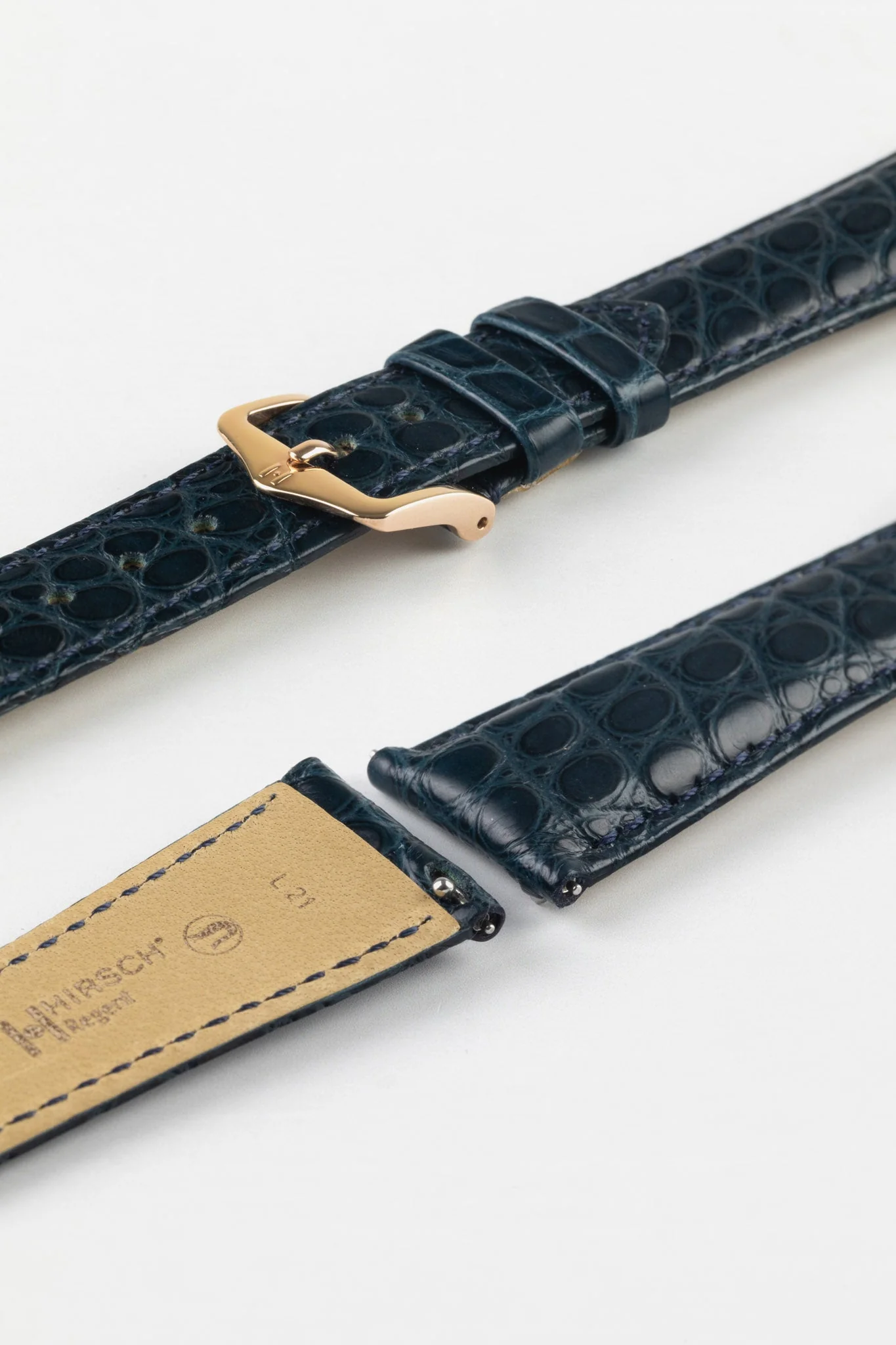 Hirsch REGENT Genuine Alligator Leather Watch Strap in BLUE - Image 9