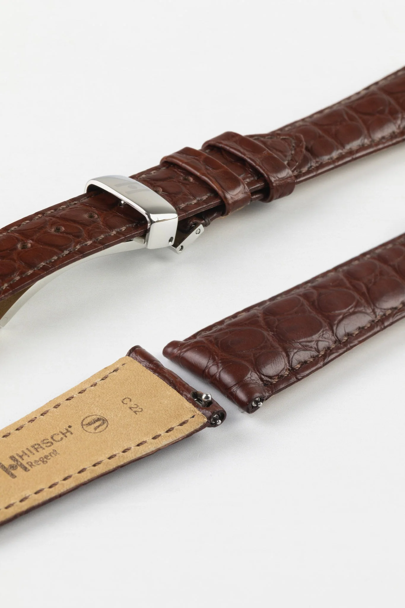 Hirsch REGENT Genuine Alligator Leather Watch Strap in BROWN - Image 10