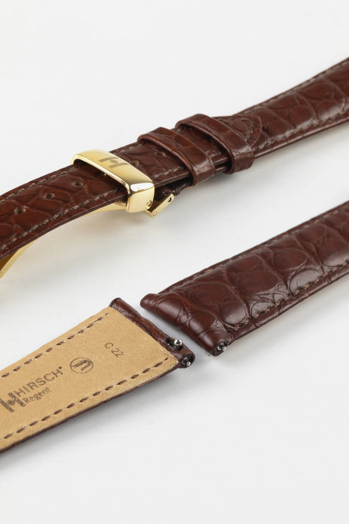 Hirsch REGENT Genuine Alligator Leather Watch Strap in BROWN - Image 11