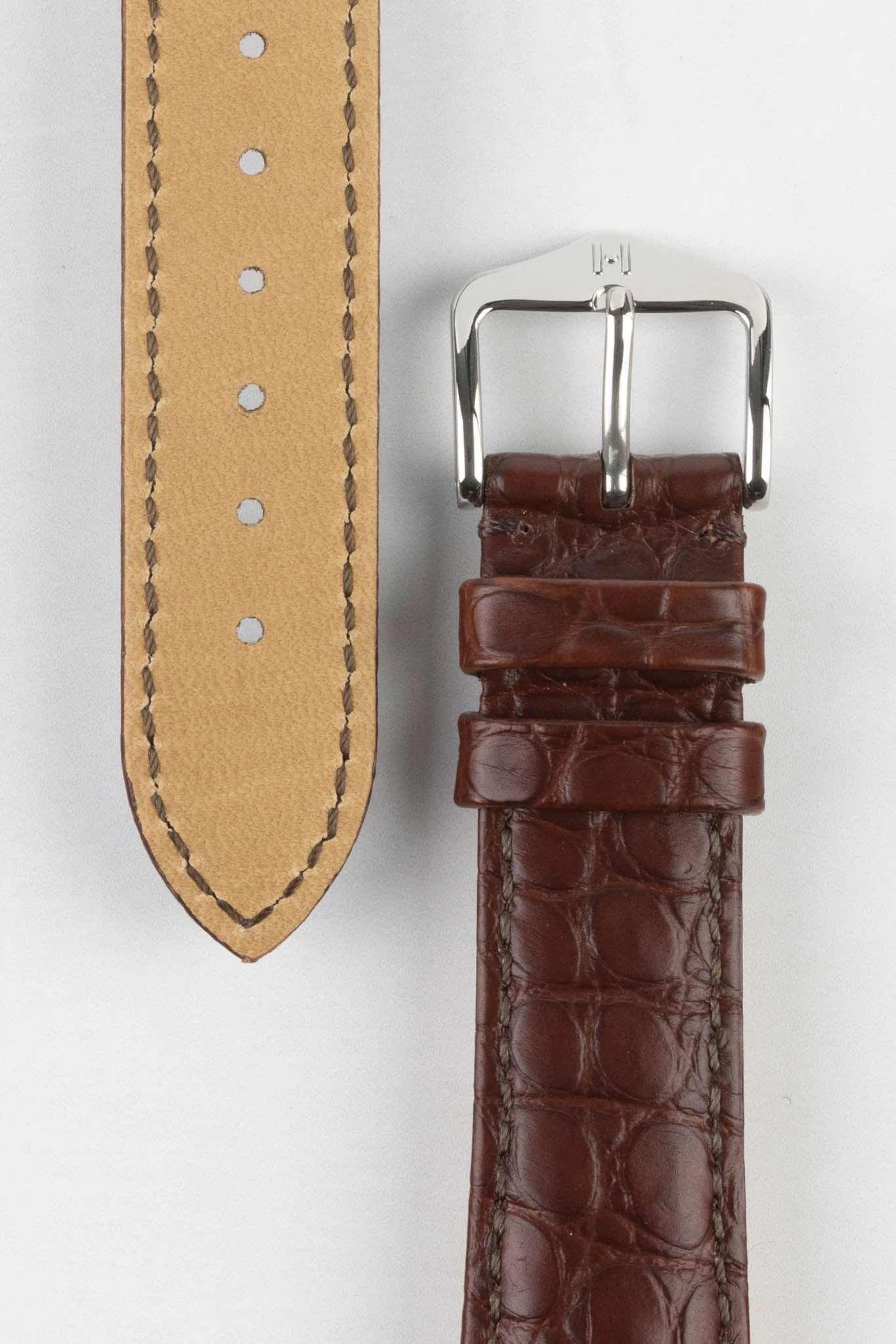 Hirsch REGENT Genuine Alligator Leather Watch Strap in BROWN - Image 3