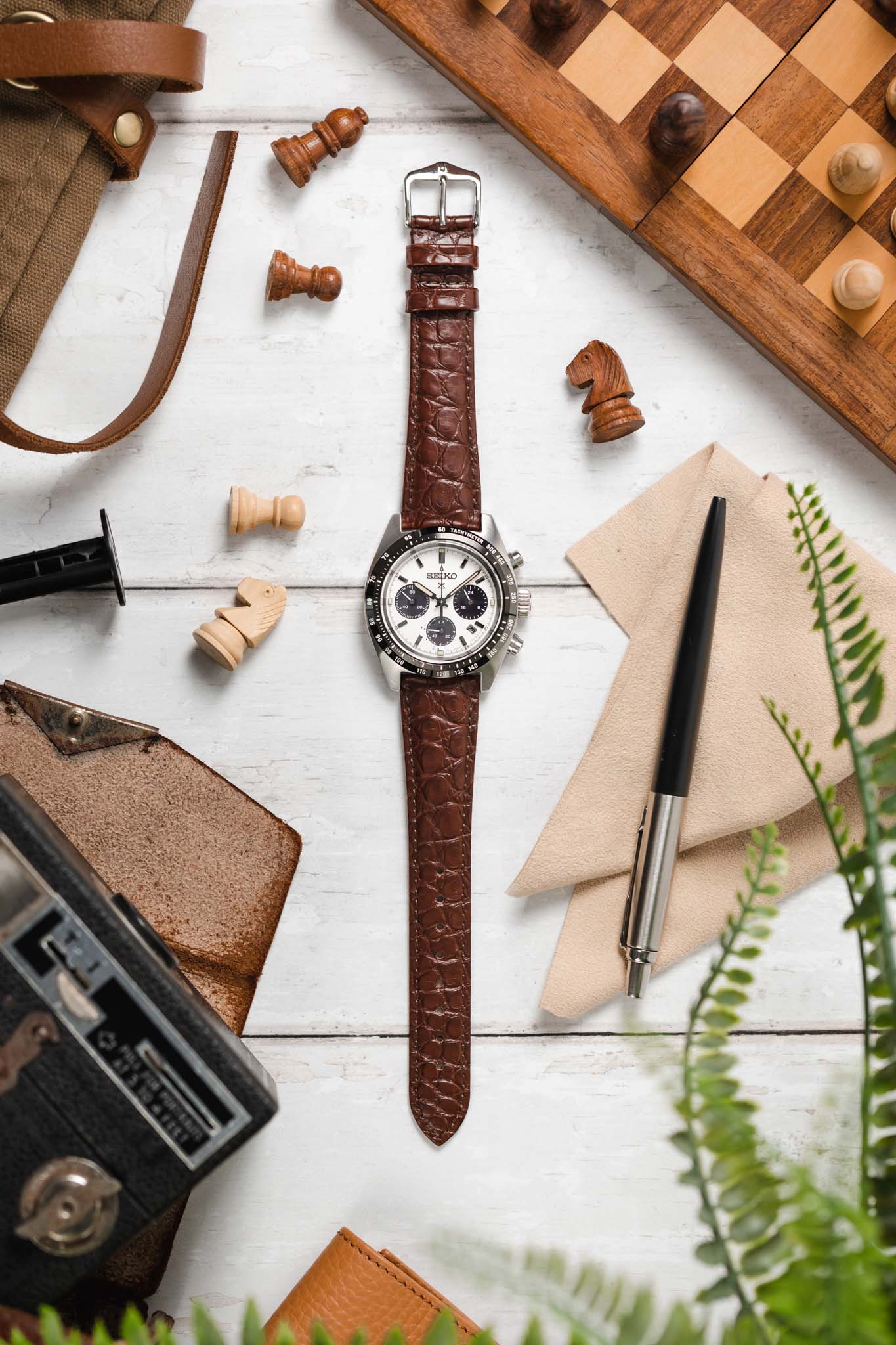 Hirsch REGENT Genuine Alligator Leather Watch Strap in BROWN - Image 6