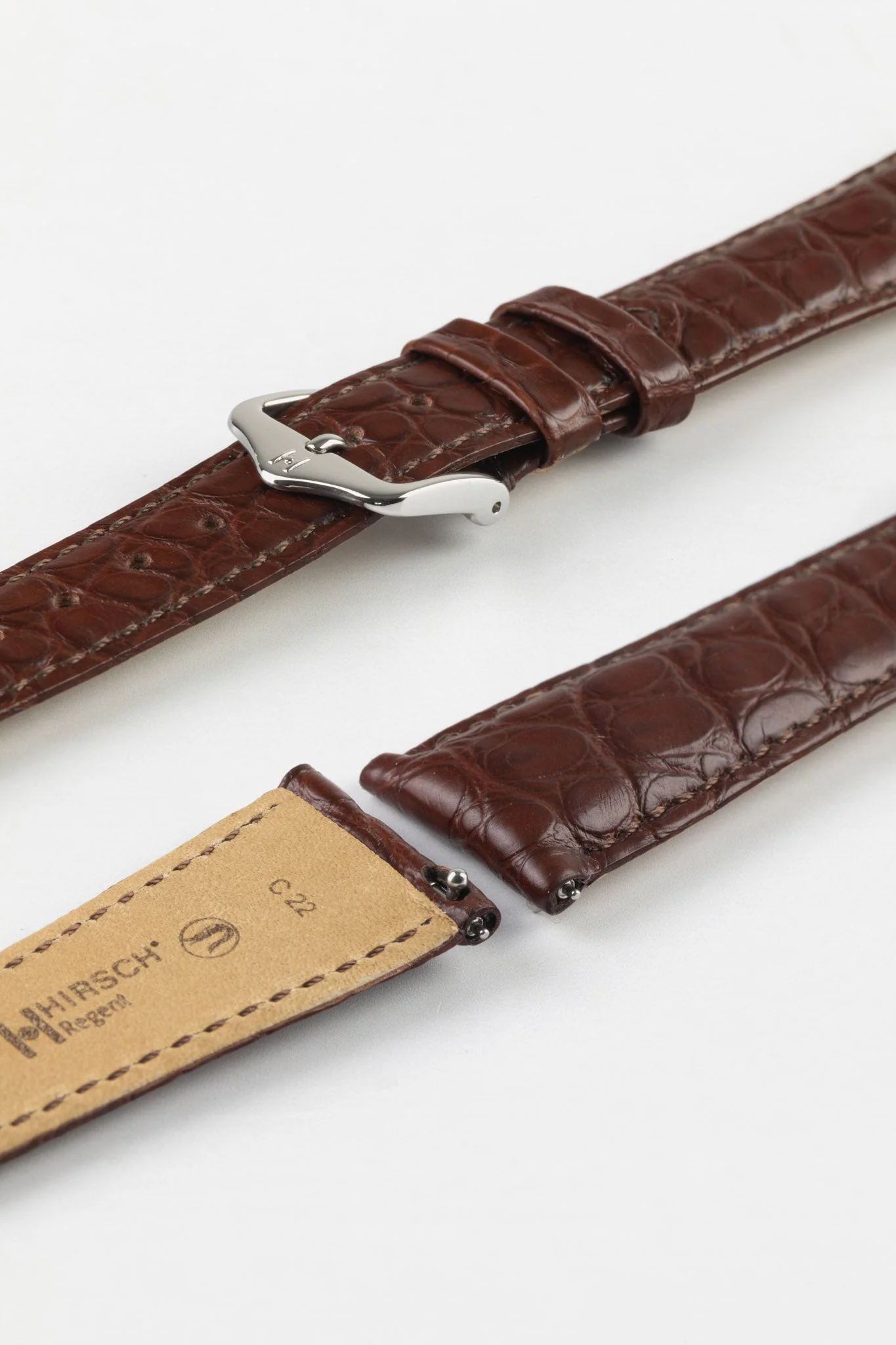 Hirsch REGENT Genuine Alligator Leather Watch Strap in BROWN - Image 7