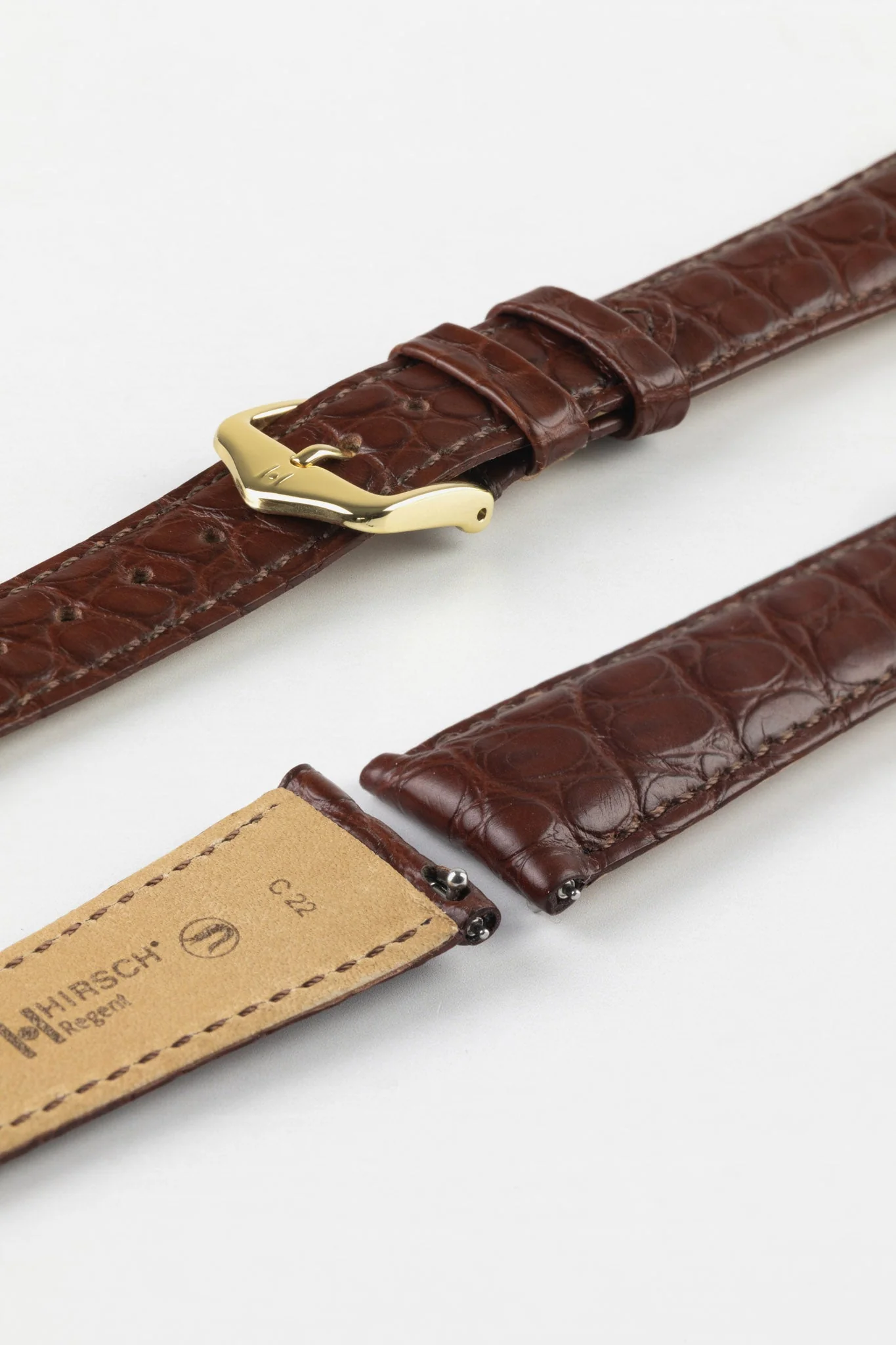 Hirsch REGENT Genuine Alligator Leather Watch Strap in BROWN - Image 8