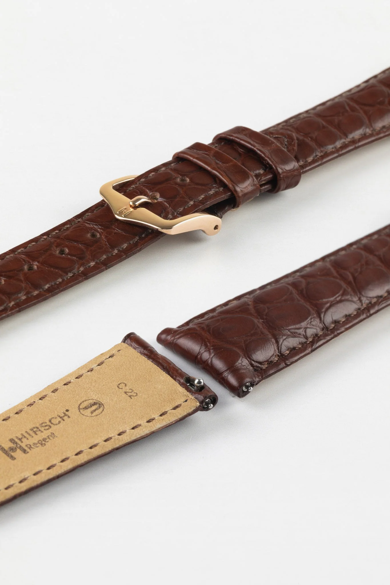 Hirsch REGENT Genuine Alligator Leather Watch Strap in BROWN - Image 9