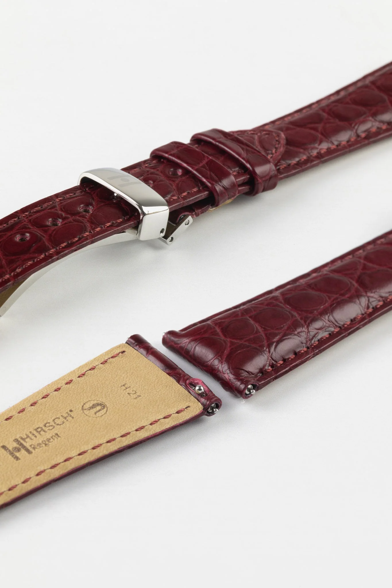 Hirsch REGENT Genuine Alligator Leather Watch Strap in BURGUNDY - Image 10