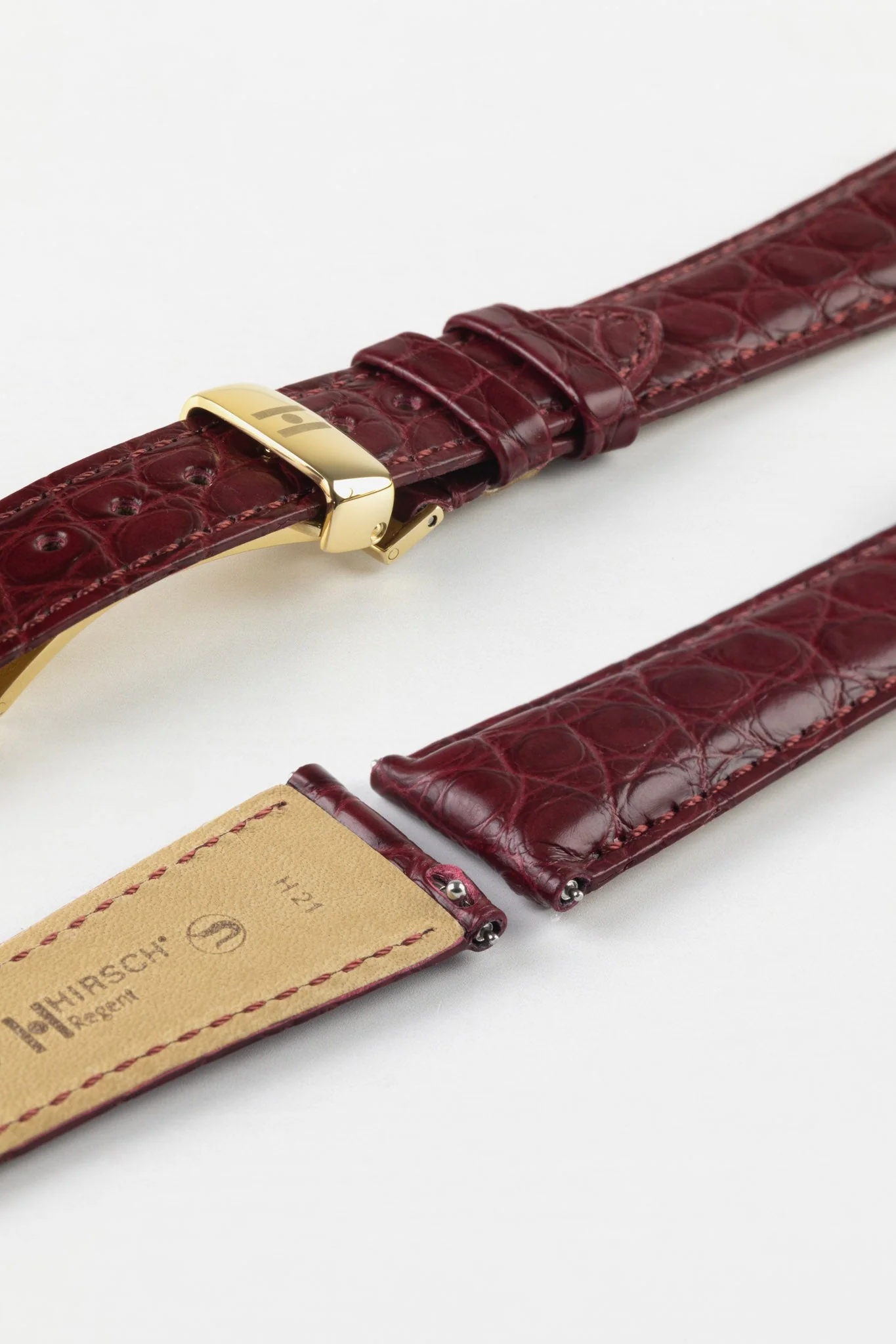Hirsch REGENT Genuine Alligator Leather Watch Strap in BURGUNDY - Image 11
