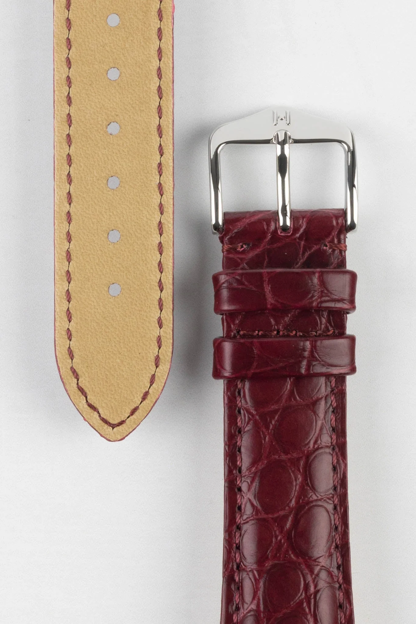 Hirsch REGENT Genuine Alligator Leather Watch Strap in BURGUNDY - Image 3