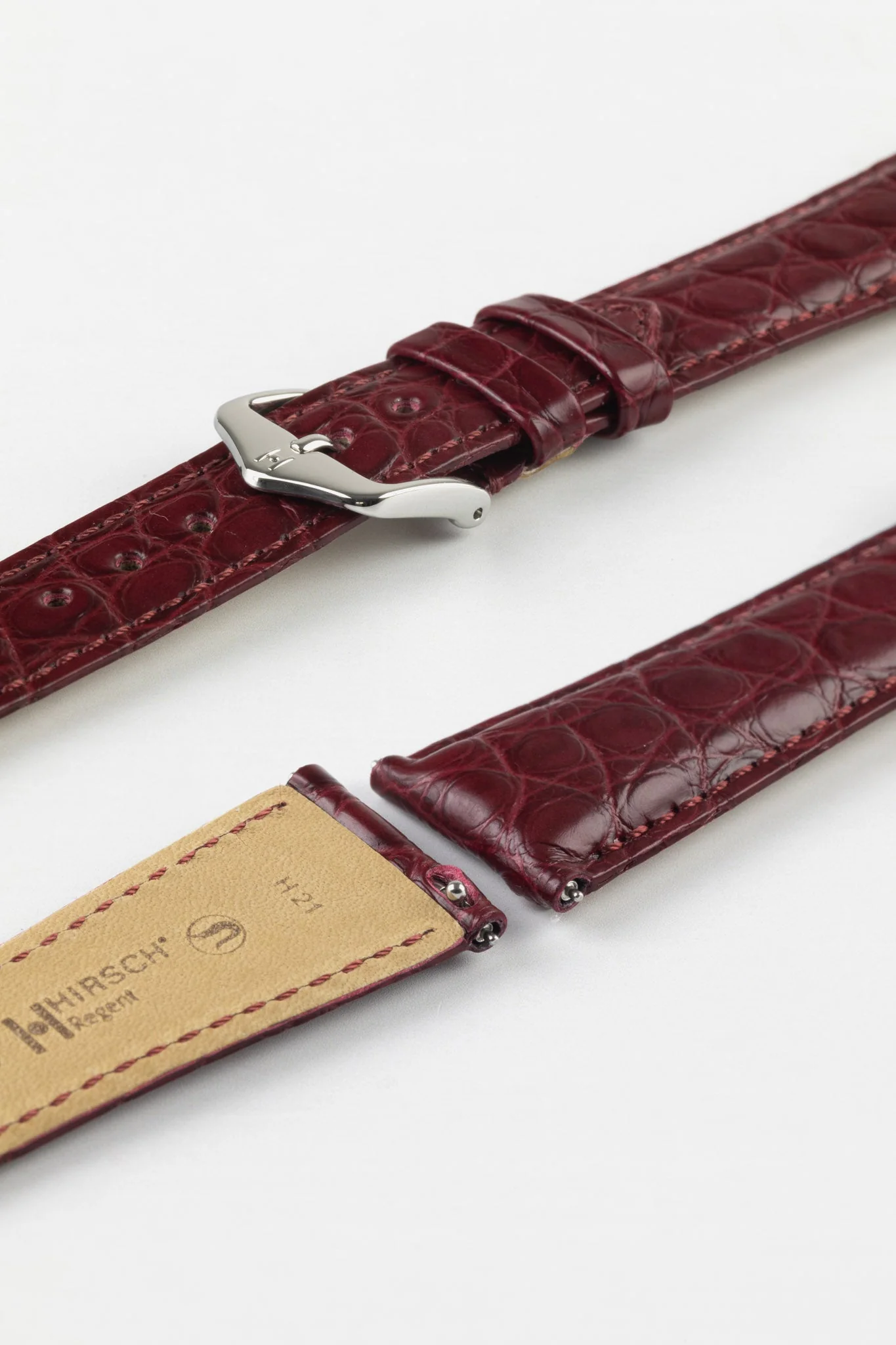 Hirsch REGENT Genuine Alligator Leather Watch Strap in BURGUNDY - Image 7