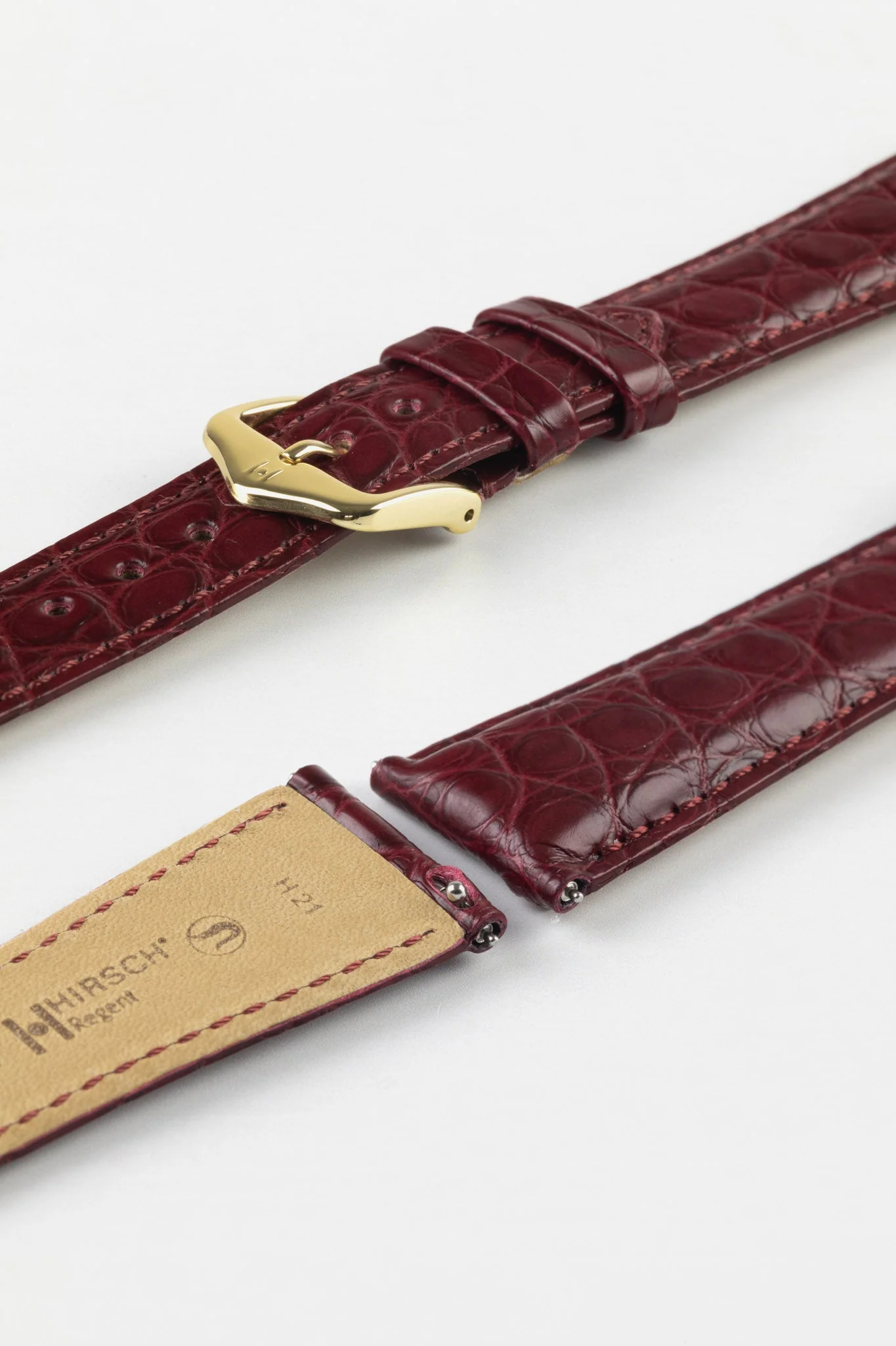 Hirsch REGENT Genuine Alligator Leather Watch Strap in BURGUNDY - Image 8