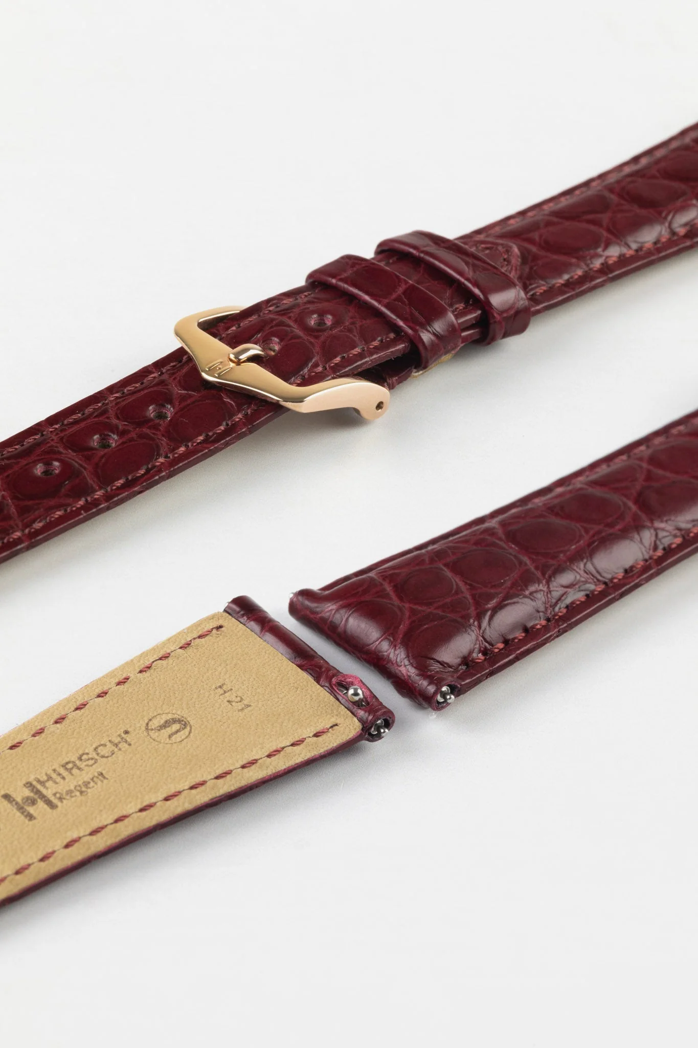 Hirsch REGENT Genuine Alligator Leather Watch Strap in BURGUNDY - Image 9