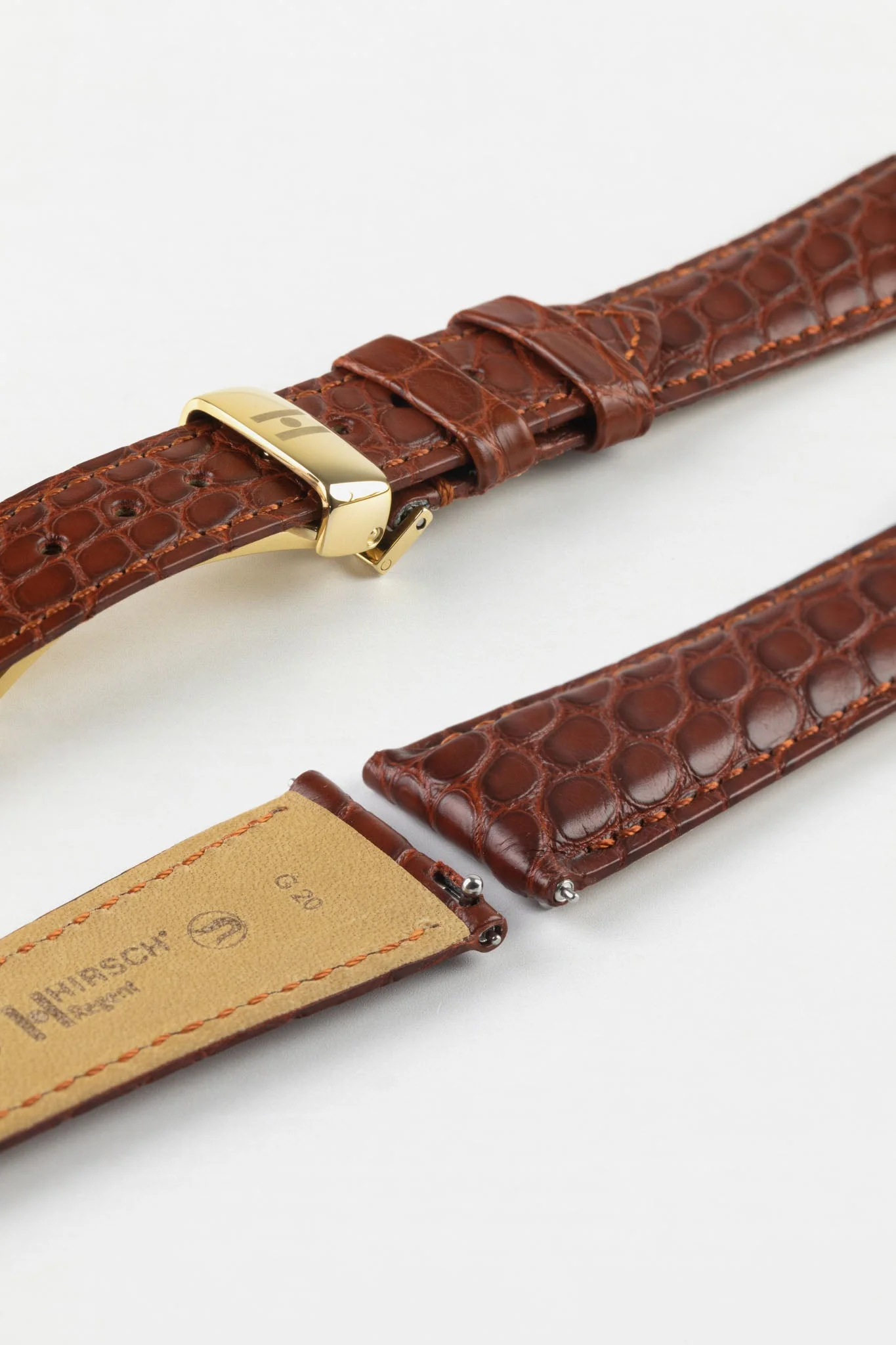 Hirsch REGENT Genuine Alligator Leather Watch Strap in GOLD BROWN - Image 11