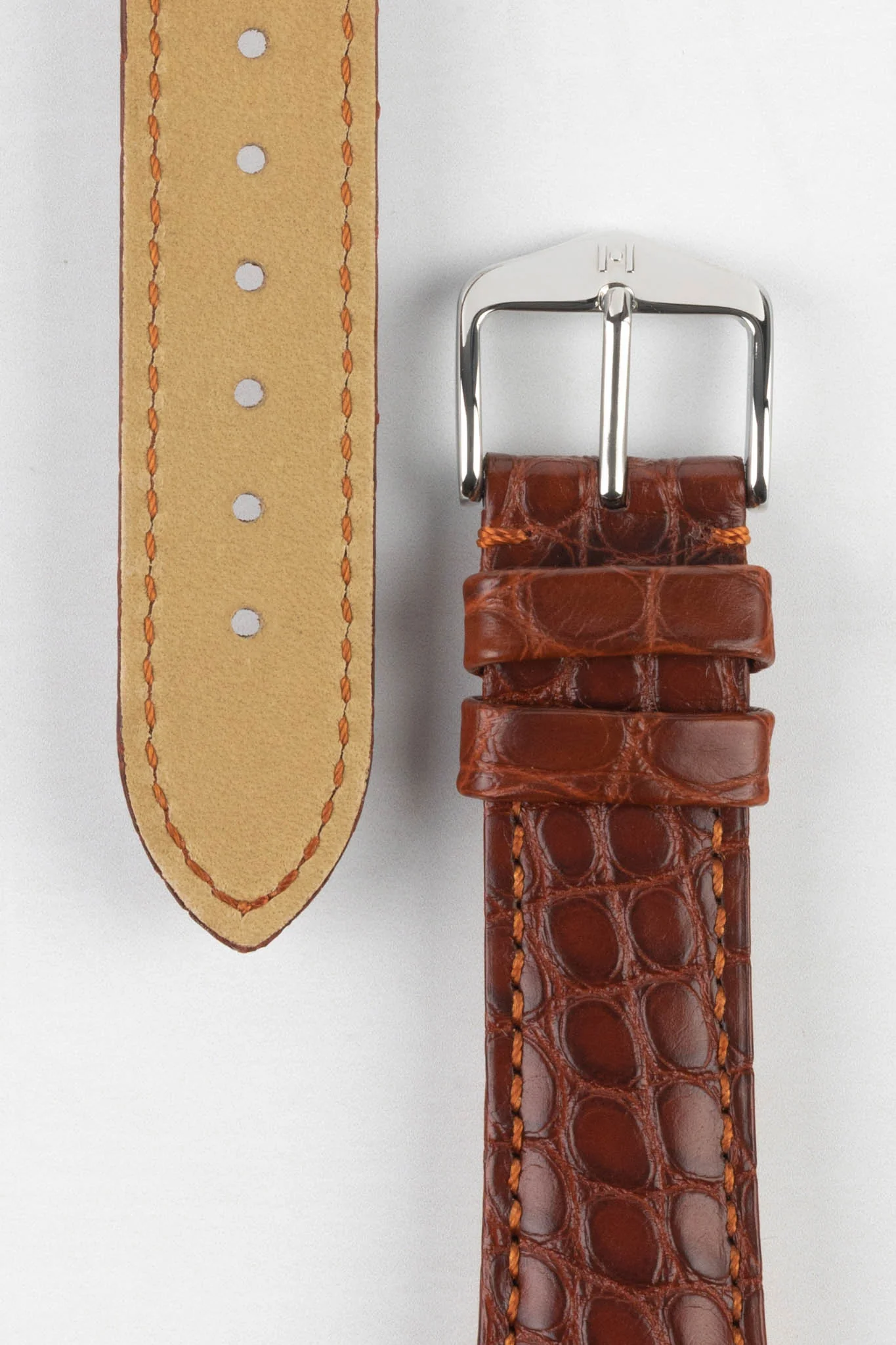Hirsch REGENT Genuine Alligator Leather Watch Strap in GOLD BROWN - Image 3