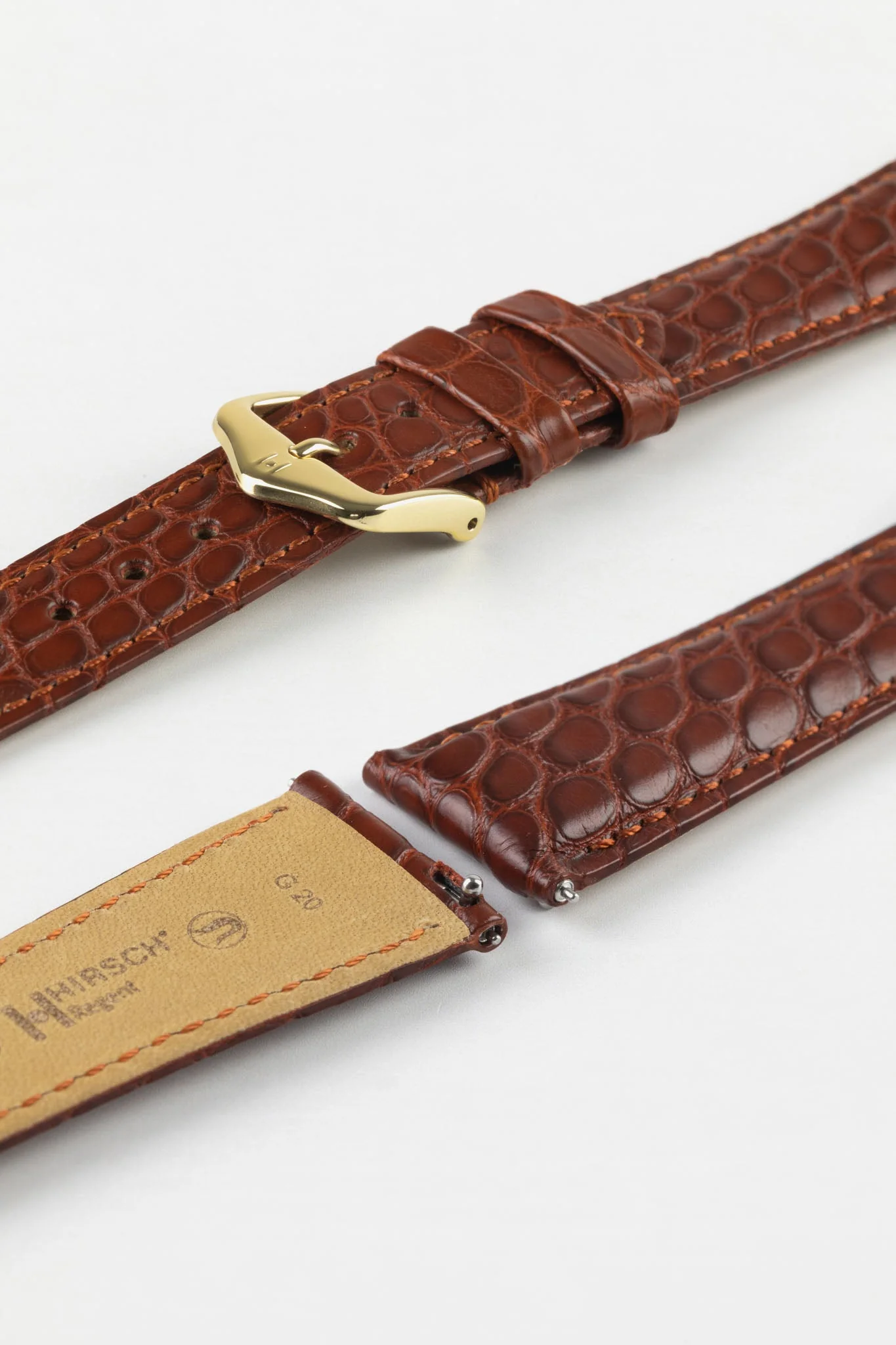 Hirsch REGENT Genuine Alligator Leather Watch Strap in GOLD BROWN - Image 8