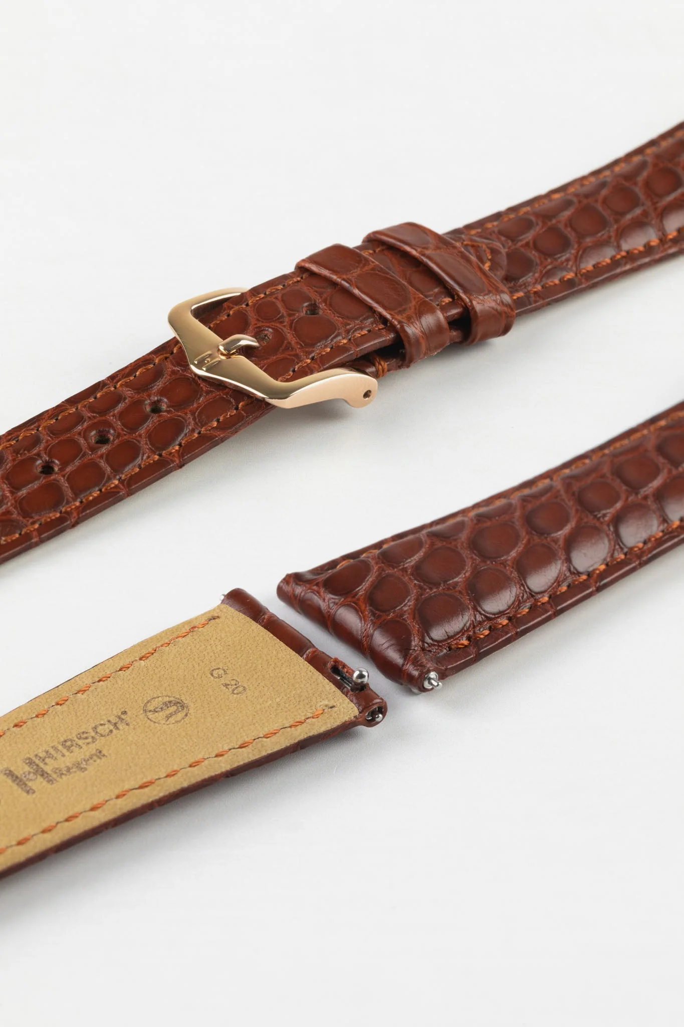 Hirsch REGENT Genuine Alligator Leather Watch Strap in GOLD BROWN - Image 9
