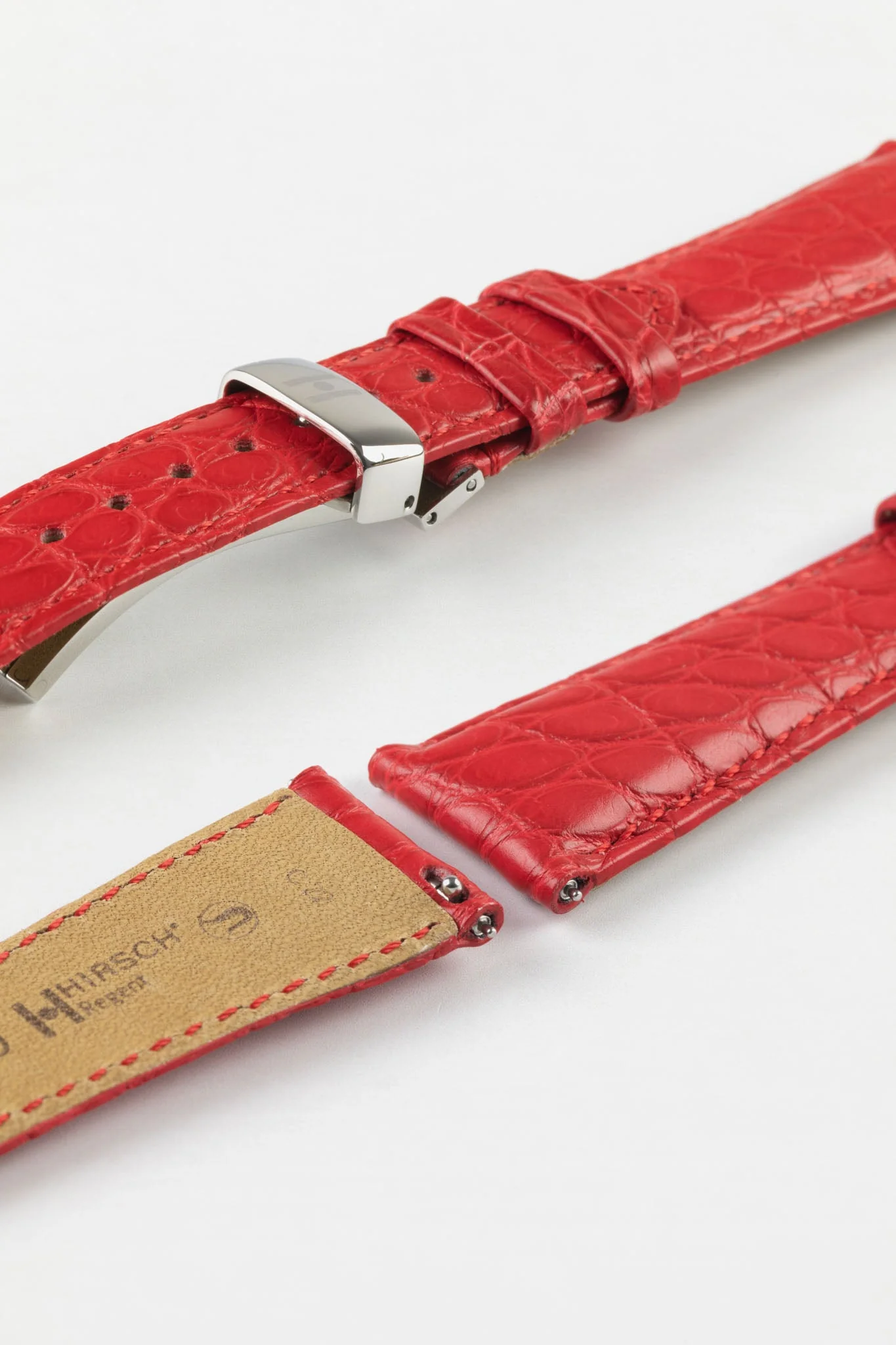 Hirsch REGENT Genuine Alligator Leather Watch Strap in RED - Image 10