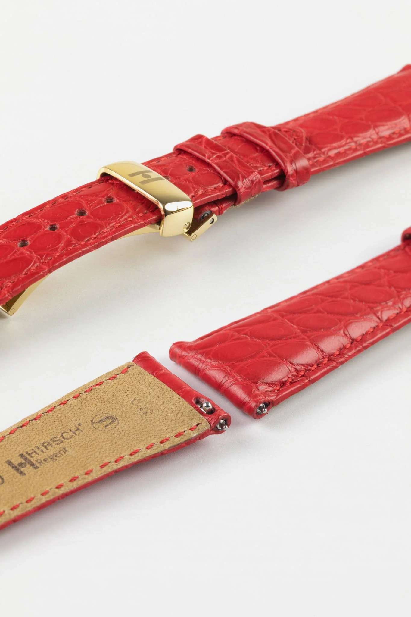 Hirsch REGENT Genuine Alligator Leather Watch Strap in RED - Image 11