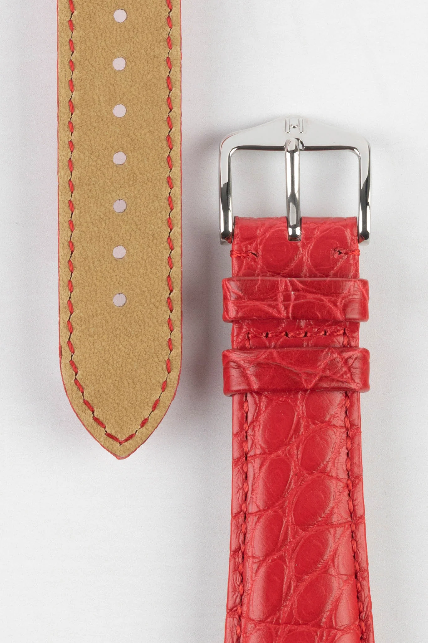 Hirsch REGENT Genuine Alligator Leather Watch Strap in RED - Image 3