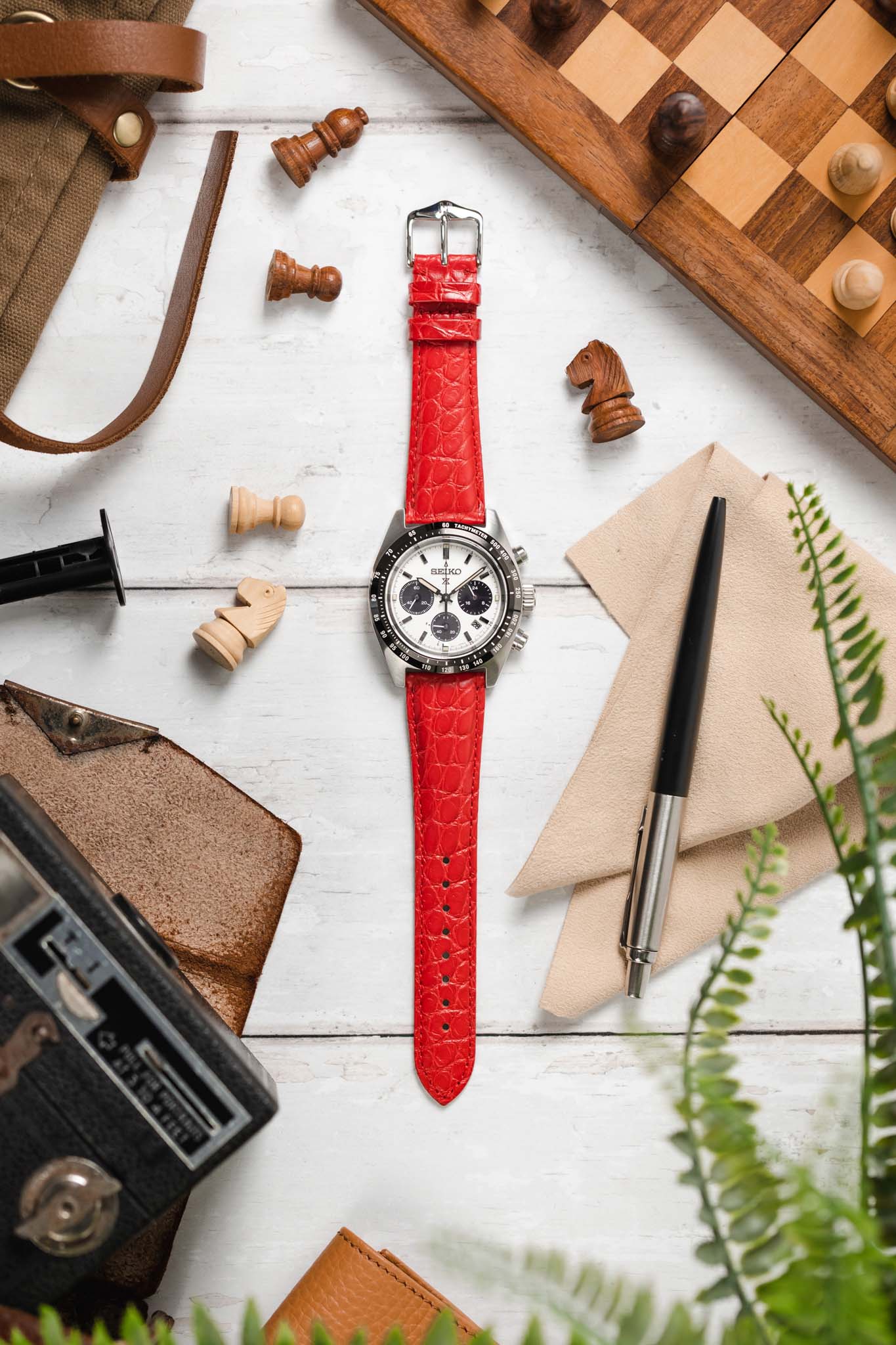 Hirsch REGENT Genuine Alligator Leather Watch Strap in RED - Image 6