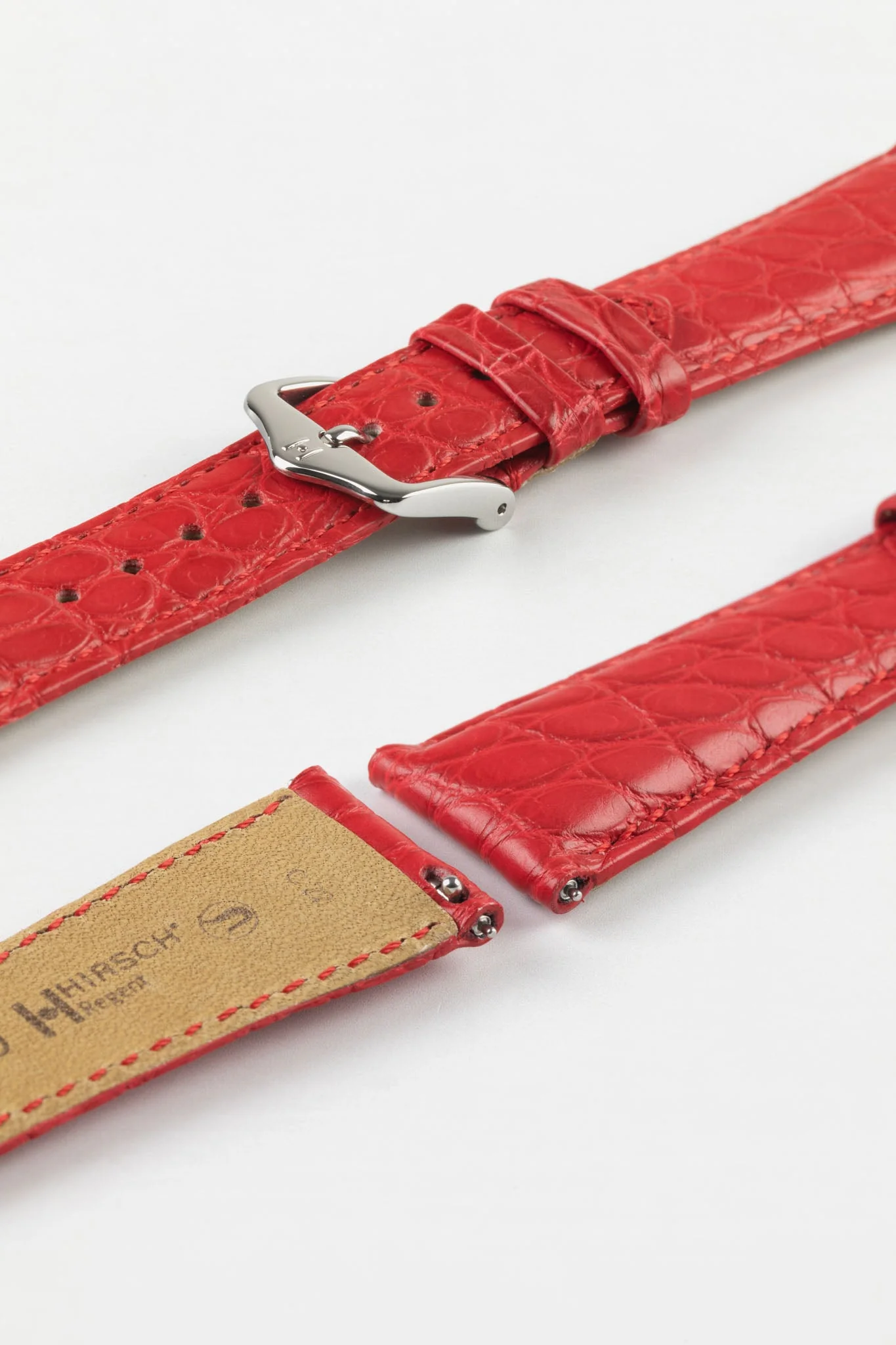 Hirsch REGENT Genuine Alligator Leather Watch Strap in RED - Image 7