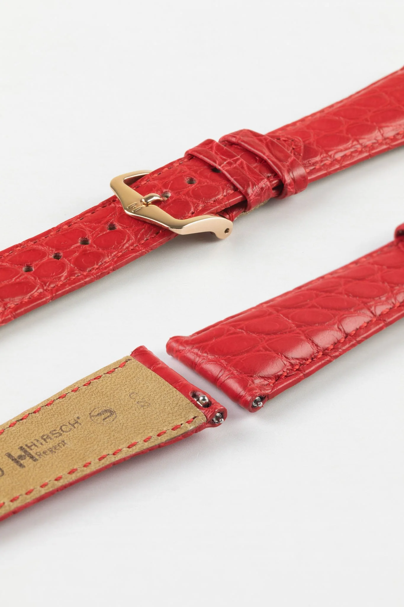 Hirsch REGENT Genuine Alligator Leather Watch Strap in RED - Image 9