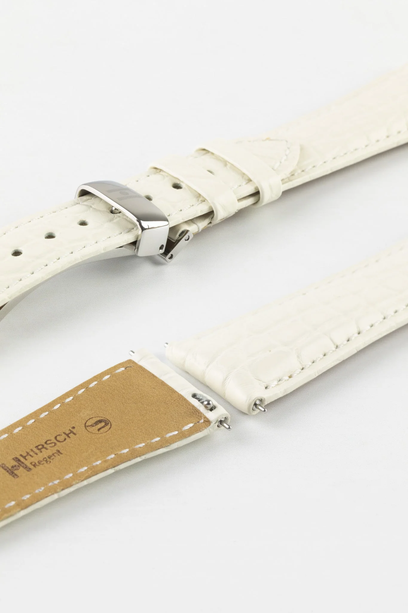 Hirsch REGENT Genuine Alligator Leather Watch Strap in WHITE - Image 10