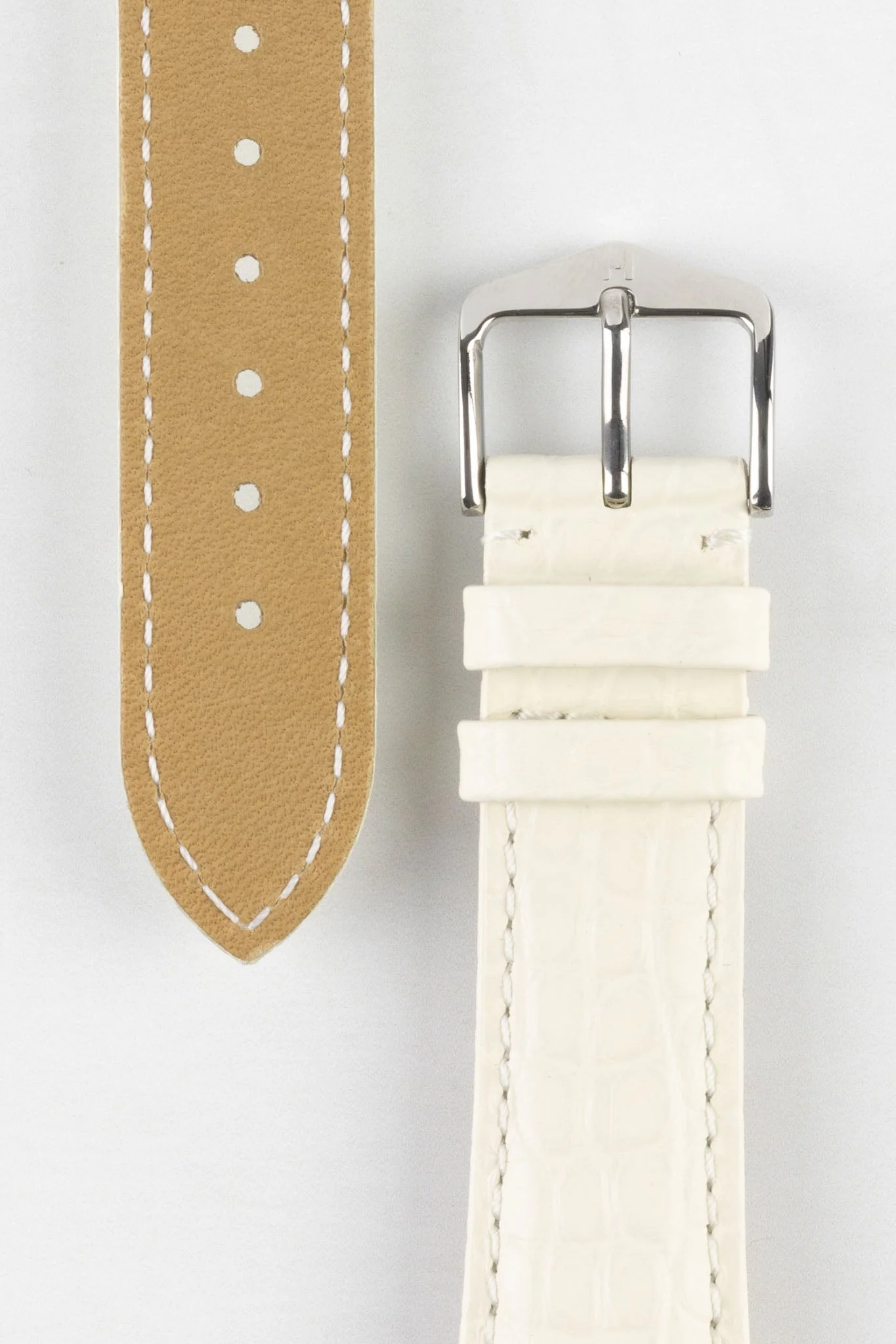 Hirsch REGENT Genuine Alligator Leather Watch Strap in WHITE - Image 3