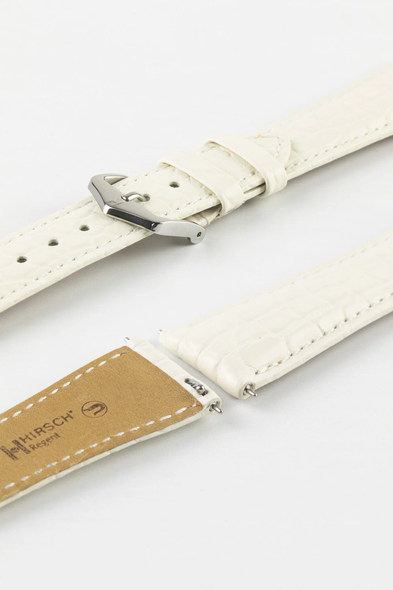 Hirsch REGENT Genuine Alligator Leather Watch Strap in WHITE - Image 7