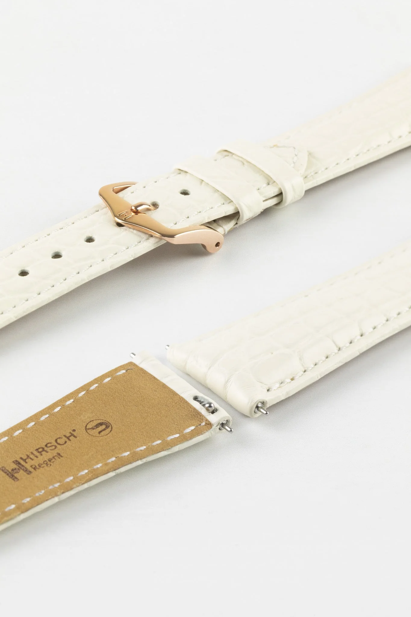 Hirsch REGENT Genuine Alligator Leather Watch Strap in WHITE - Image 9