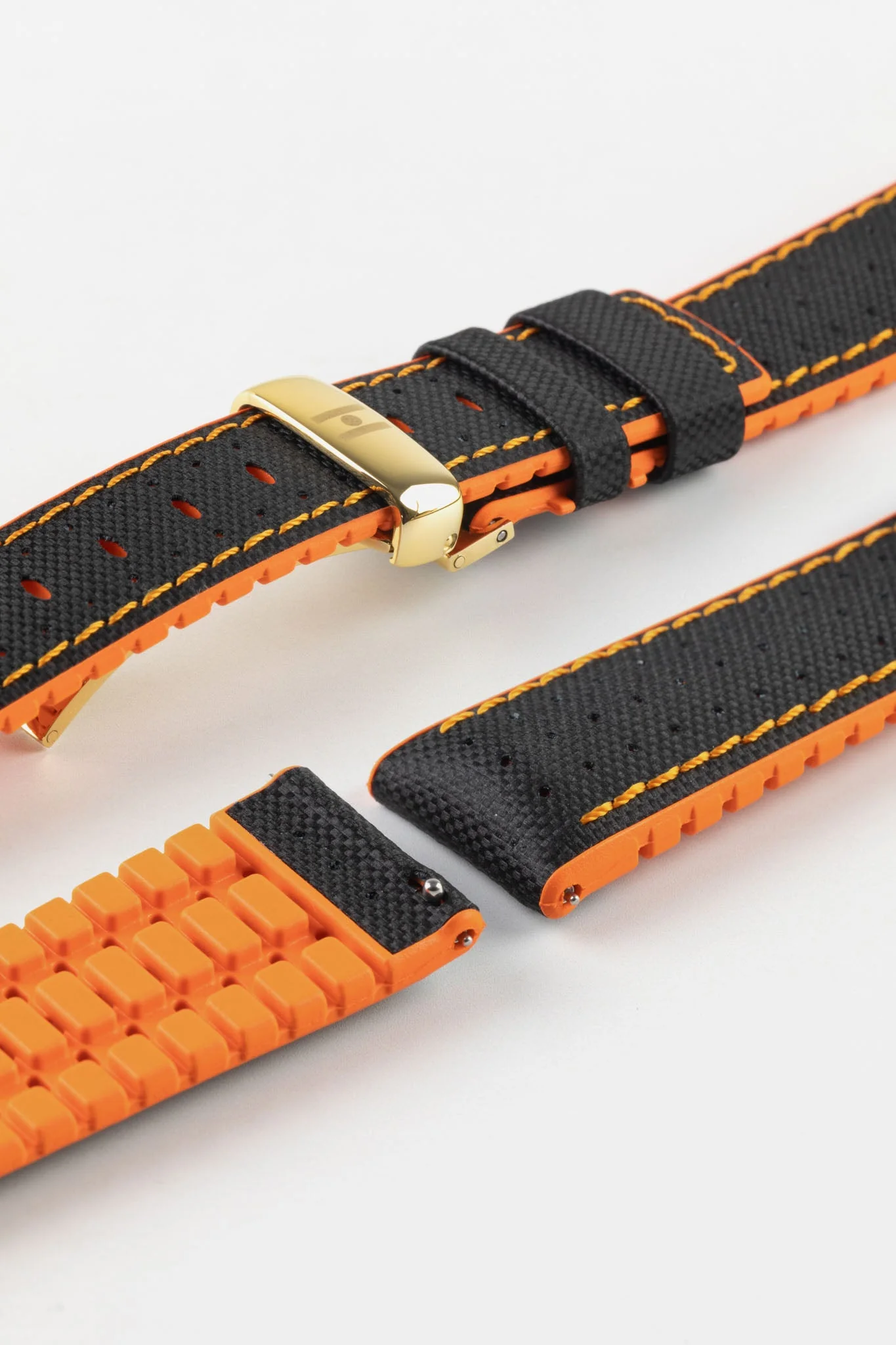 Hirsch ROBBY Sailcloth Effect Waterproof Performance Watch Strap in BLACK / ORANGE - Image 11