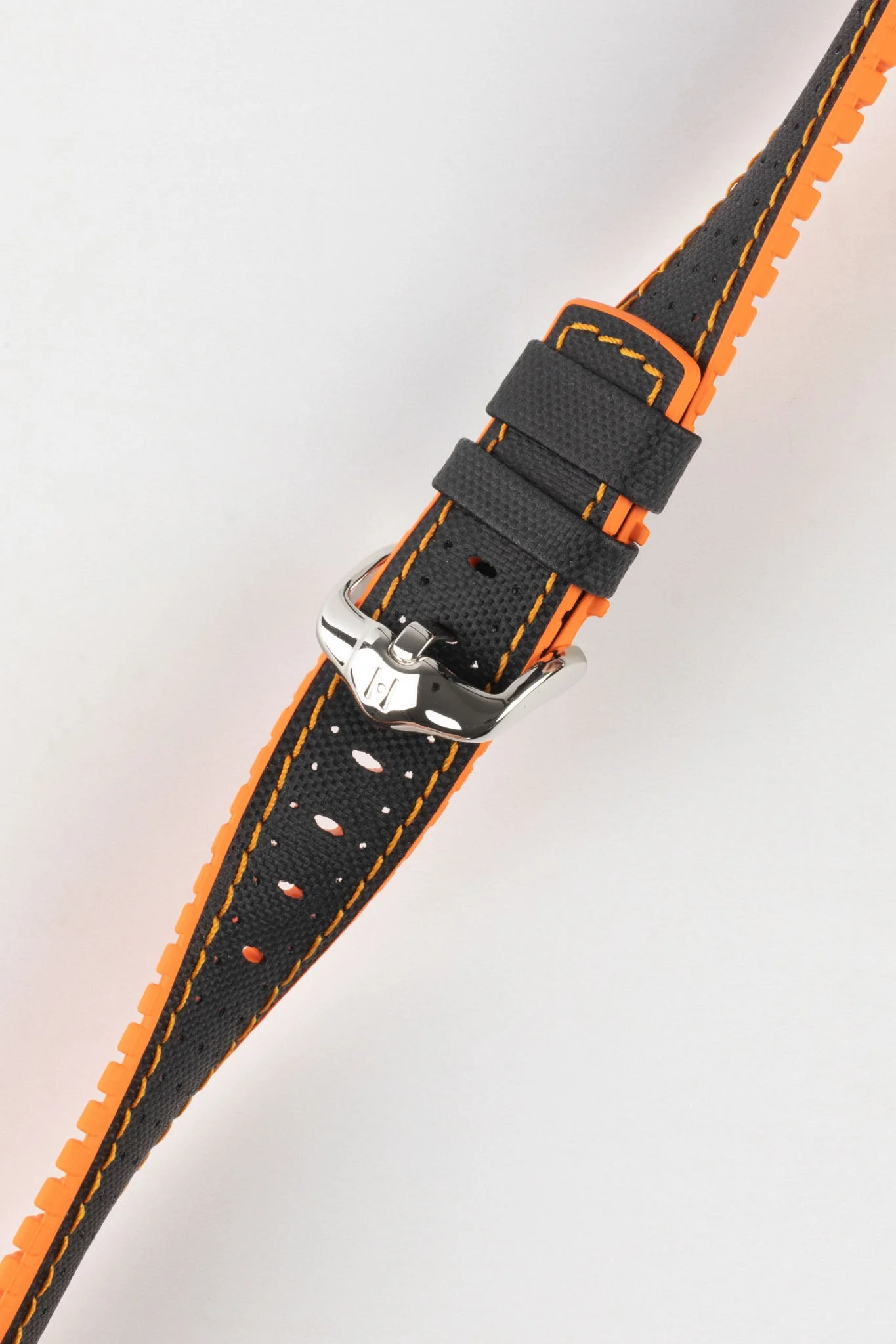 Hirsch ROBBY Sailcloth Effect Waterproof Performance Watch Strap in BLACK / ORANGE - Image 5
