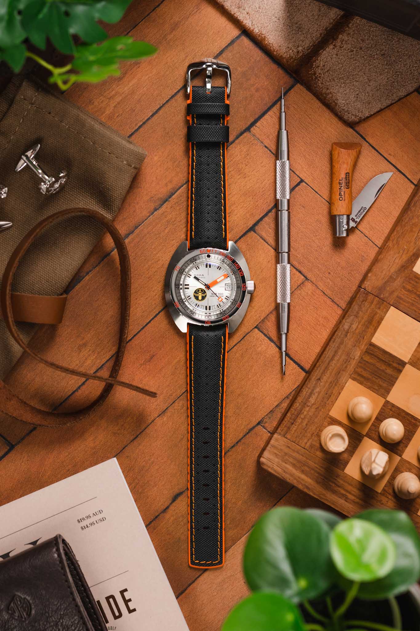 Hirsch ROBBY Sailcloth Effect Waterproof Performance Watch Strap in BLACK / ORANGE - Image 6