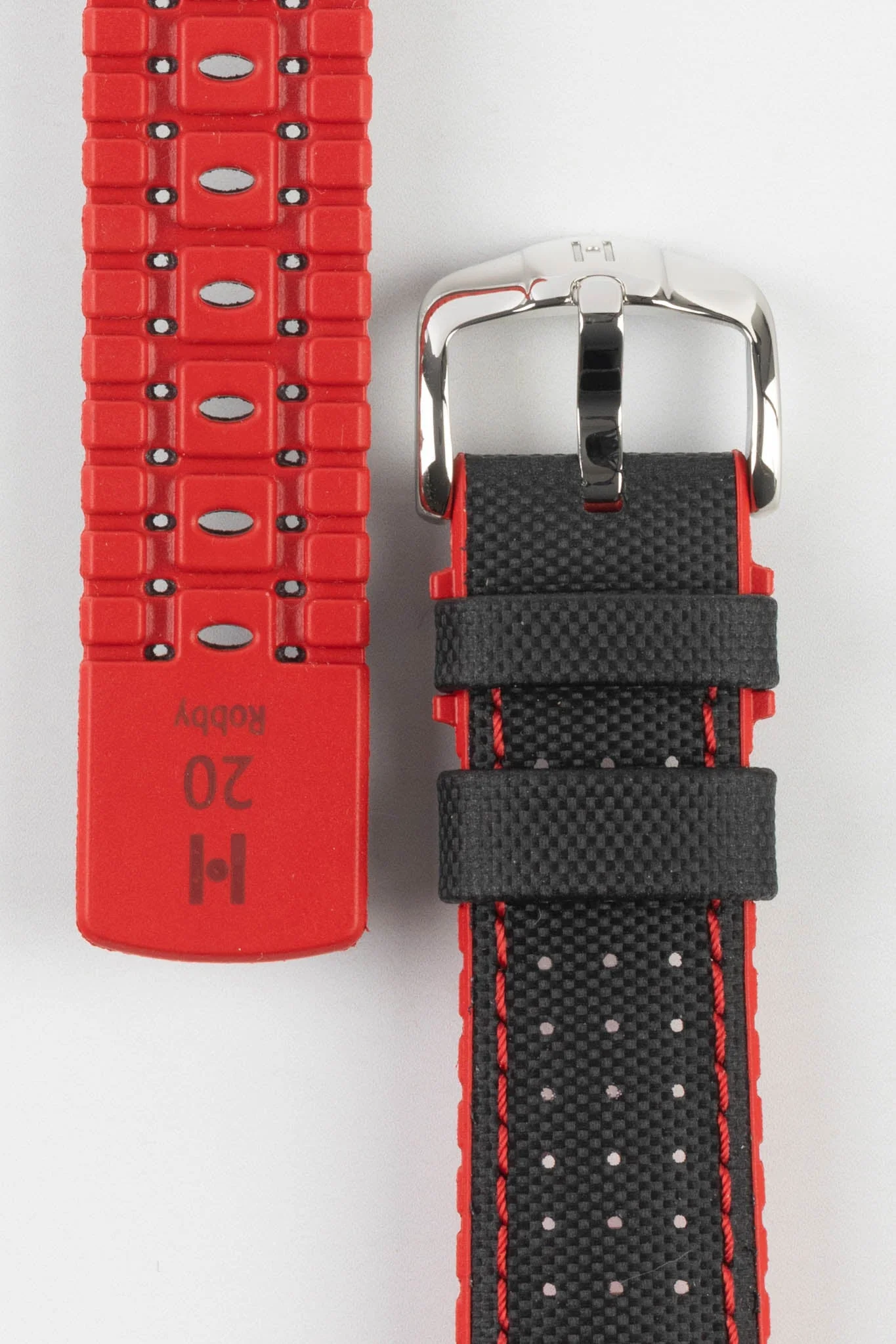 Hirsch ROBBY Sailcloth Effect Performance Watch Strap in BLACK / RED - Image 3