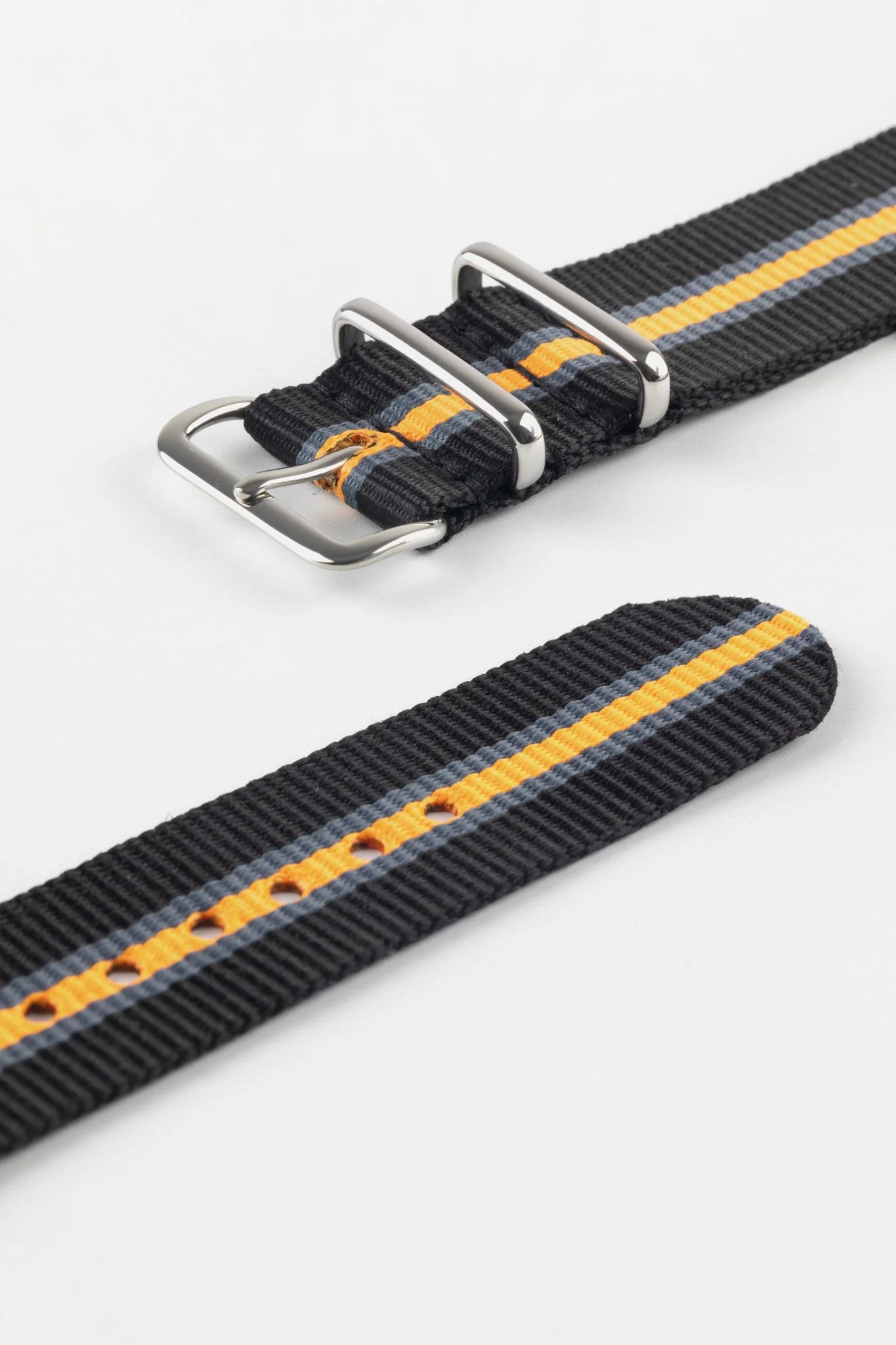 Hirsch RUSH Nylon One-Piece Watch Strap in BLACK / GREY / ORANGE - Image 3