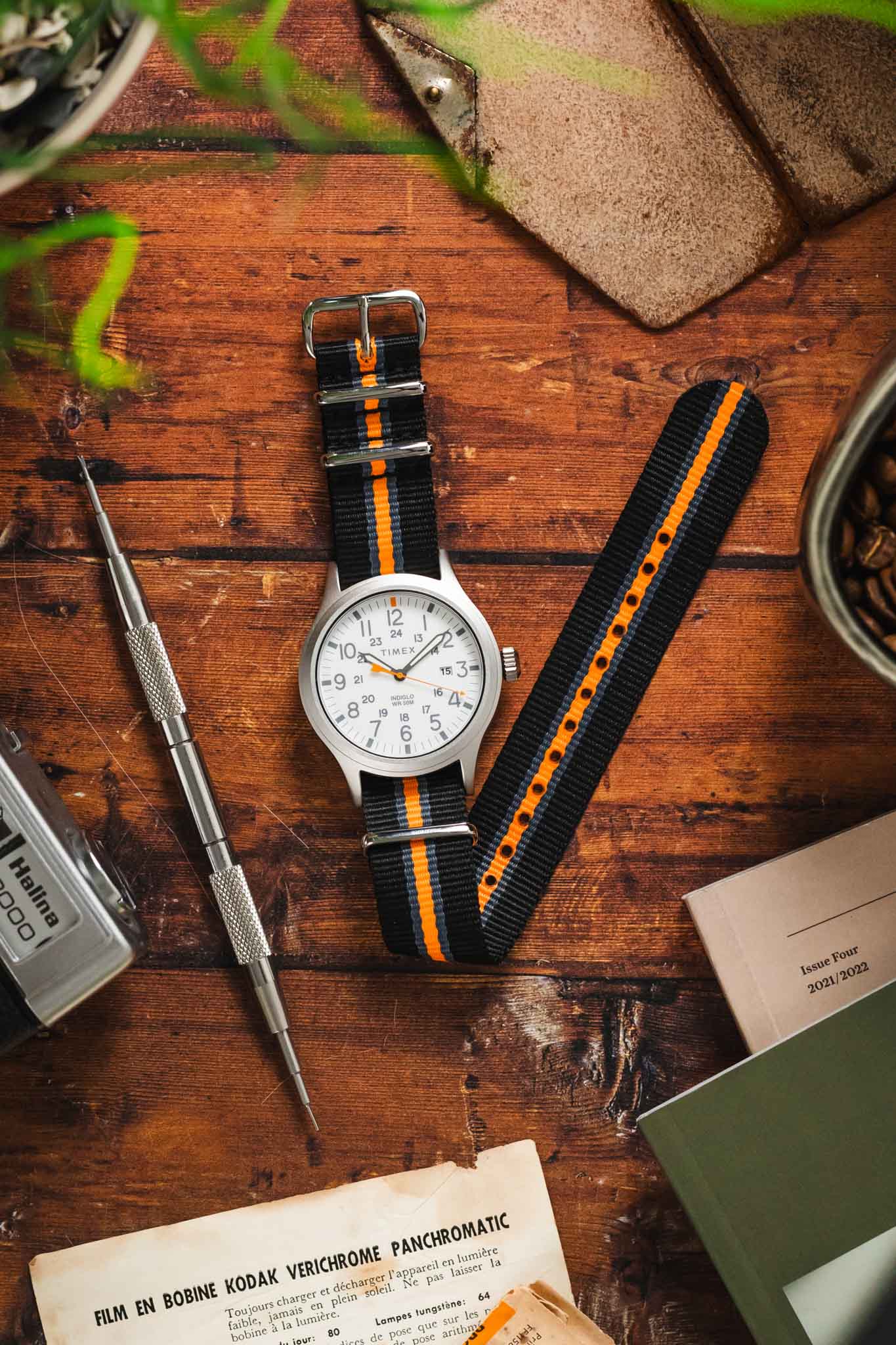 Hirsch RUSH Nylon One-Piece Watch Strap in BLACK / GREY / ORANGE - Image 6