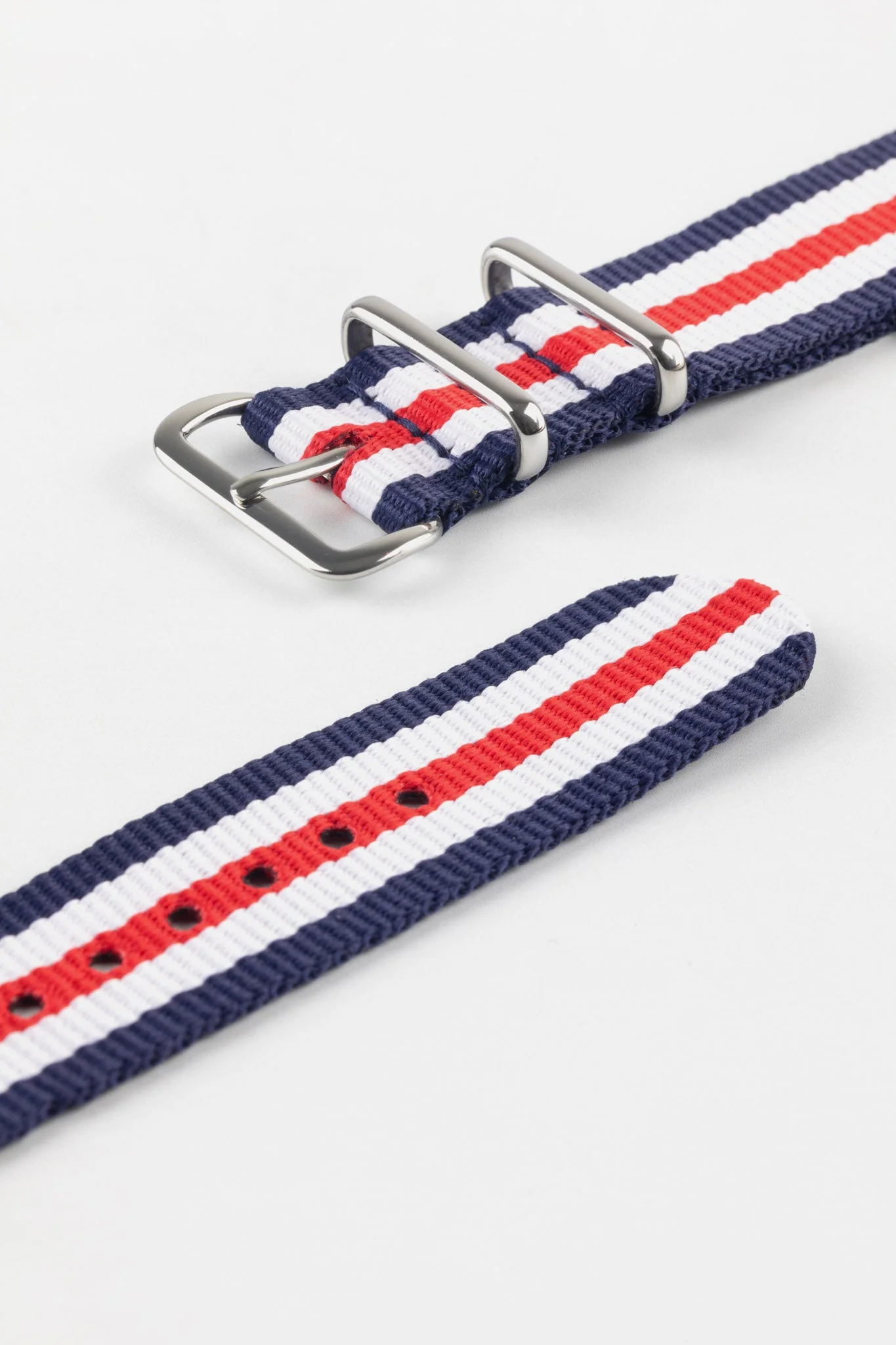 Hirsch RUSH Nylon One-Piece Watch Strap in BLUE / WHITE / RED - Image 3