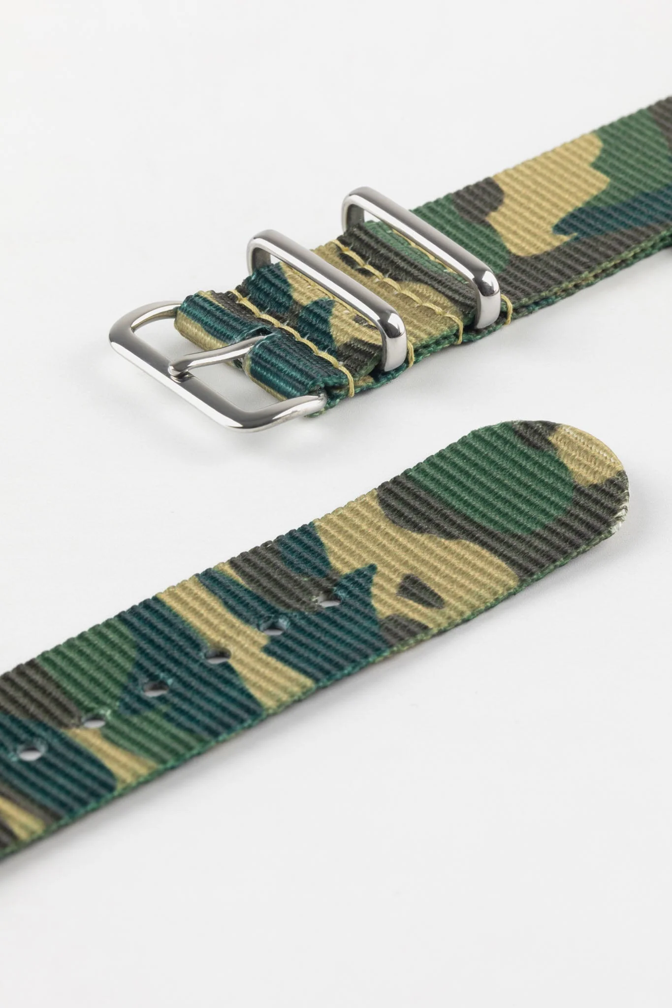 Hirsch RUSH Nylon One-Piece Watch Strap in GREEN CAMOUFLAGE - Image 3