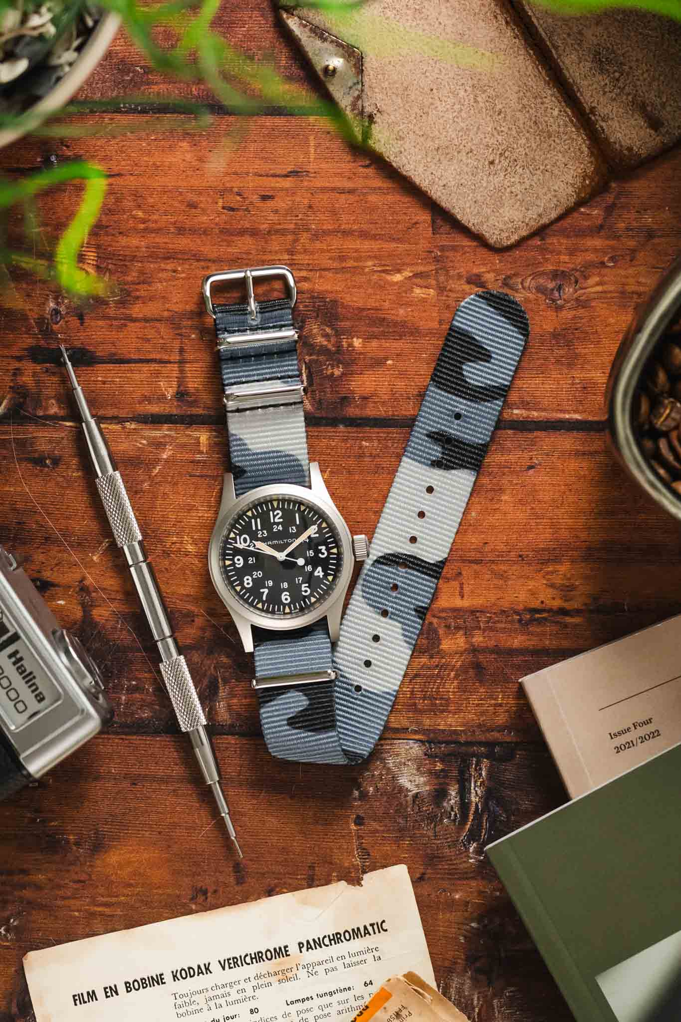 Hirsch RUSH Nylon One-Piece Watch Strap in GREY CAMOUFLAGE - Image 6