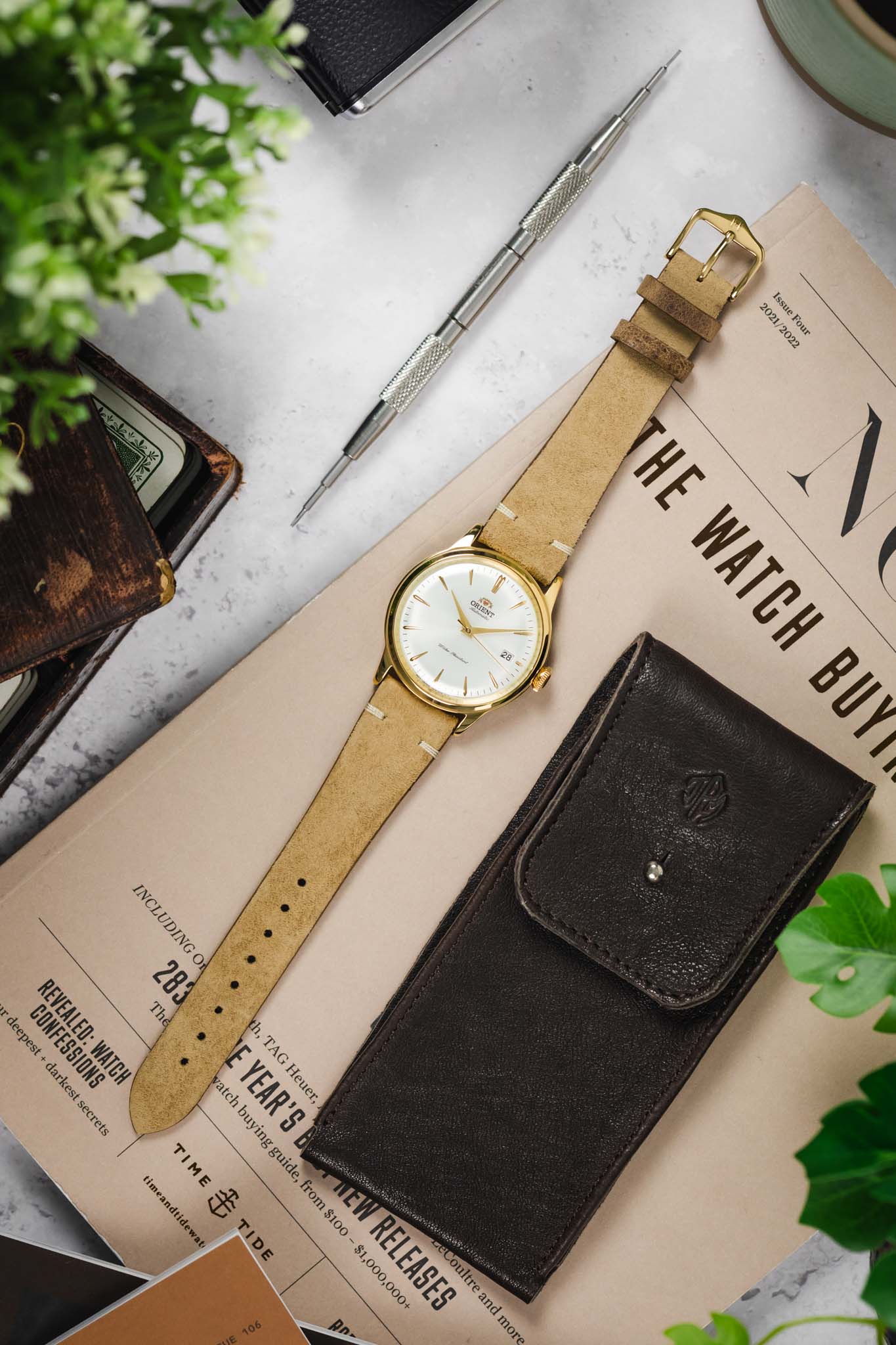 Hirsch SERRO Suede Watch Strap in Gold Brown - Image 12