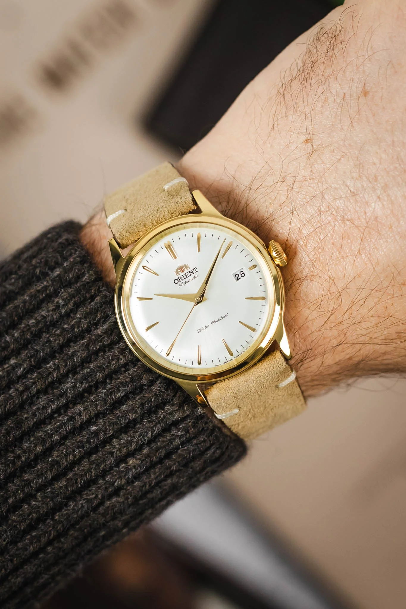 Hirsch SERRO Suede Watch Strap in Gold Brown - Image 2