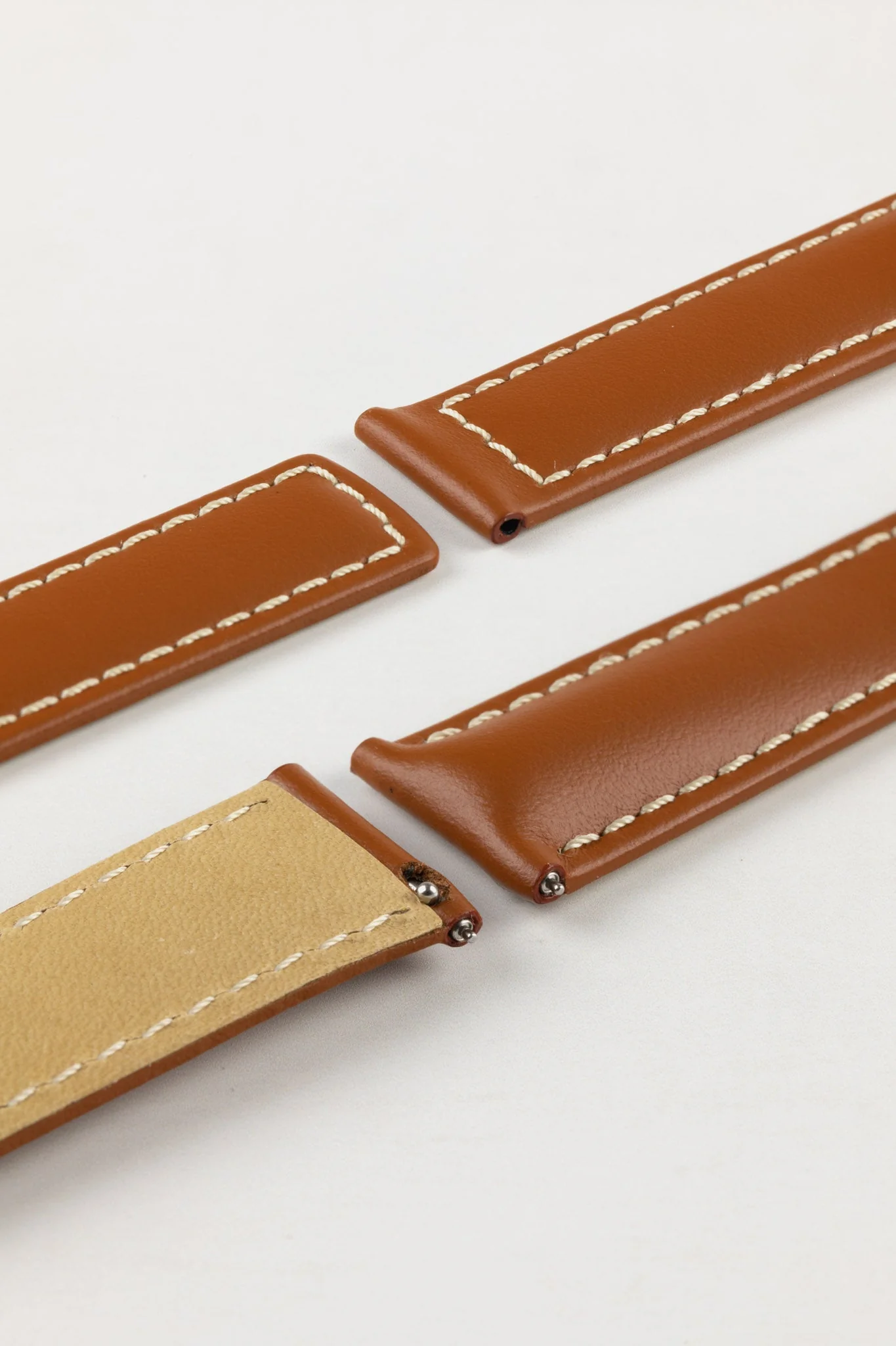 Hirsch SPEED Calfskin Deployment Watch Strap in GOLD BROWN/WHITE - Image 5