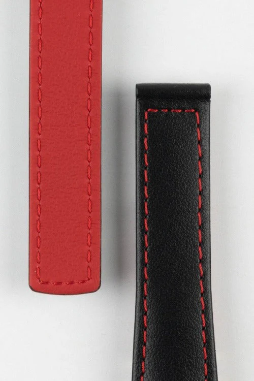 Hirsch SPEED Calfskin Deployment Watch Strap in BLACK/RED - Image 3