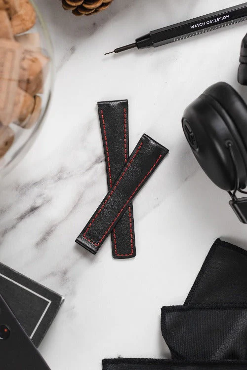 Hirsch SPEED Calfskin Deployment Watch Strap in BLACK/RED - Image 4